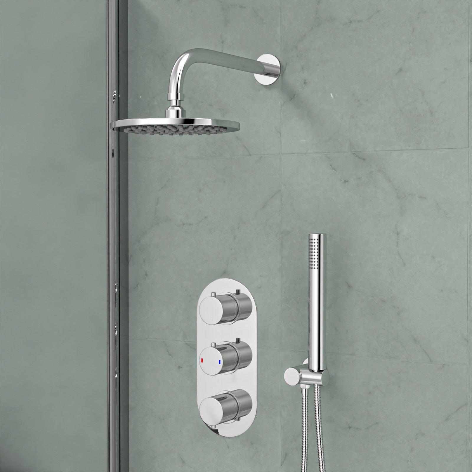 Chrome Round 3 Way Concealed Mixer Shower Valve Pencil Handset Bath Filler