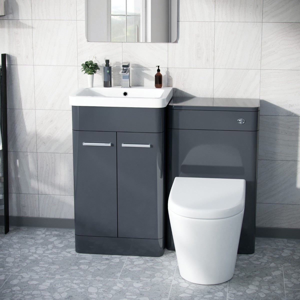 Afern 1000mm Vanity Cabinet, WC Unit Rimless BTW Toilet Anthracite