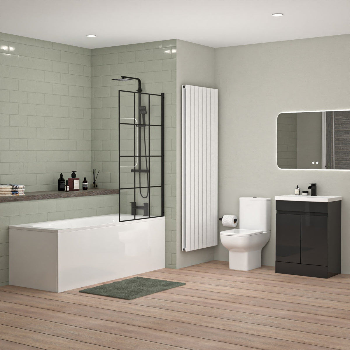 Alsaka Bathtub Shower Screen Anthracite Basin Vanity Toilet Matte Black Taps