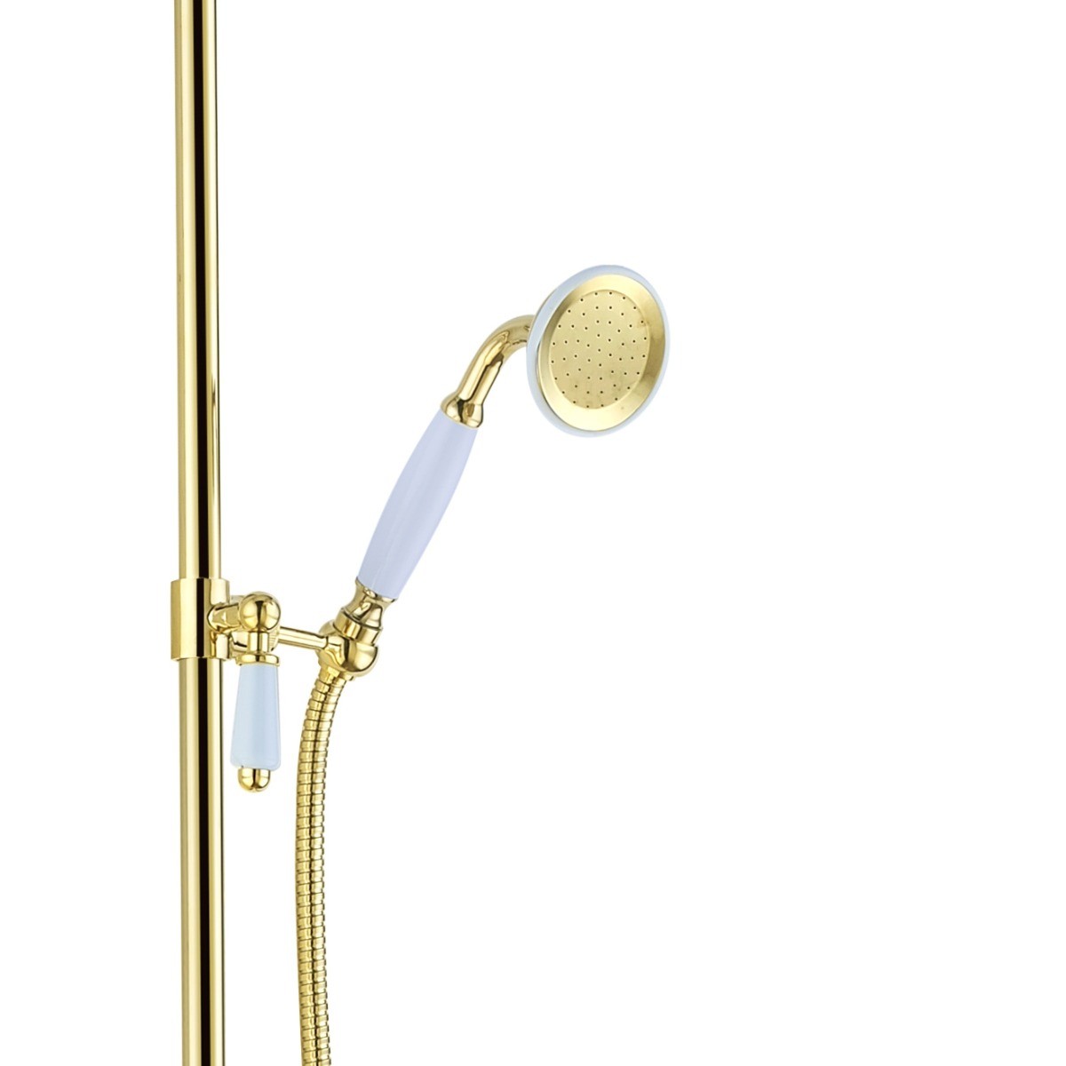 Traditional Exposed Thermostatic Valve, Riser Rail & Round Handset Gold