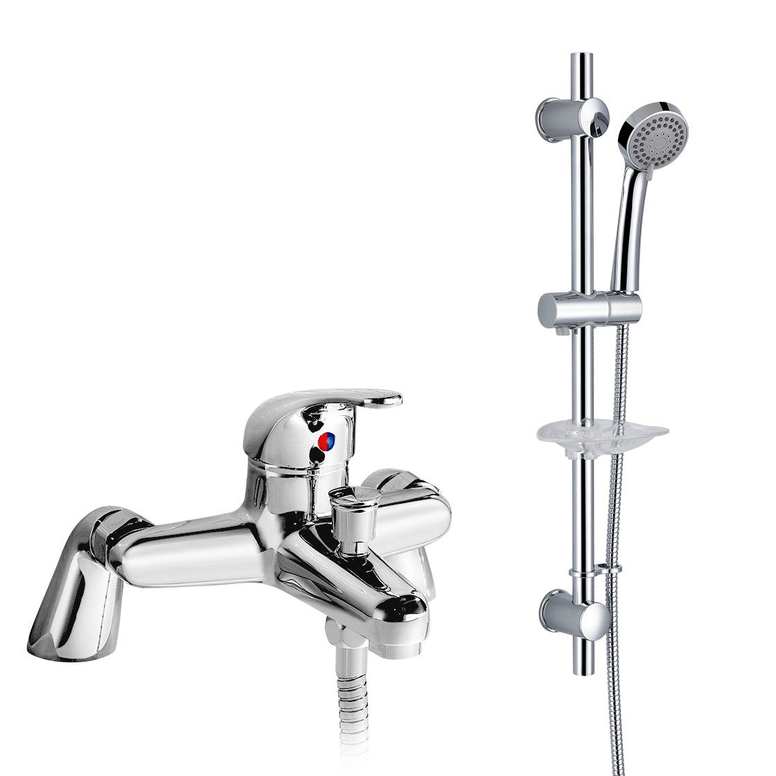 Bath Filler Shower Mixer Tap & Slider Rail Handset Kit Chrome