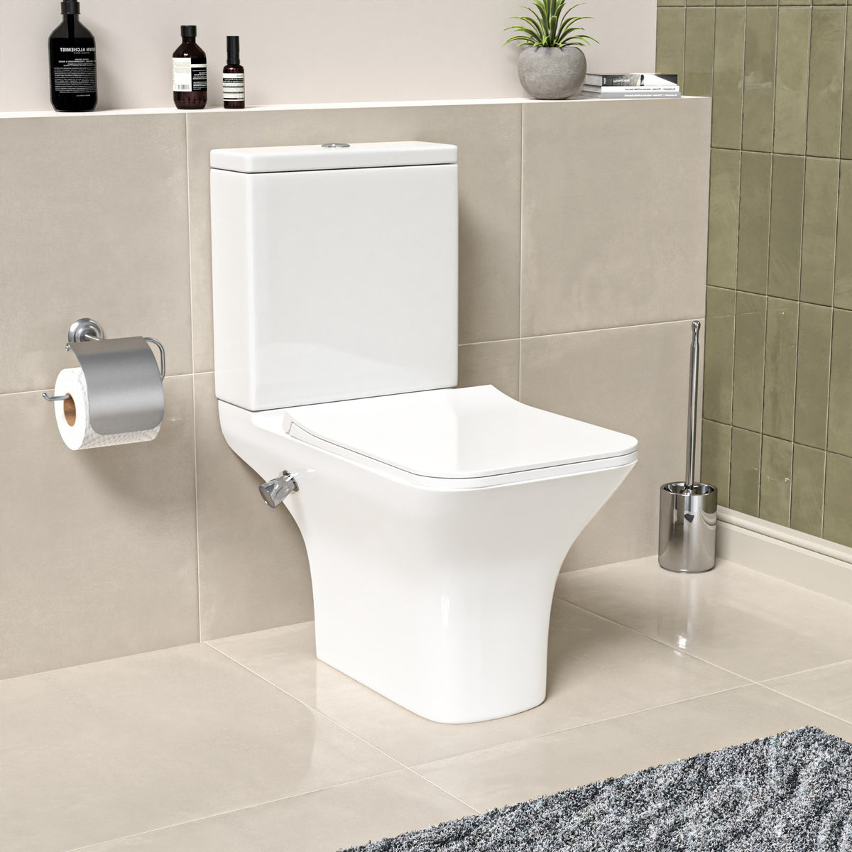 Square Tornado Close Coupled Toilet Pan with Integrated Bidet Valve