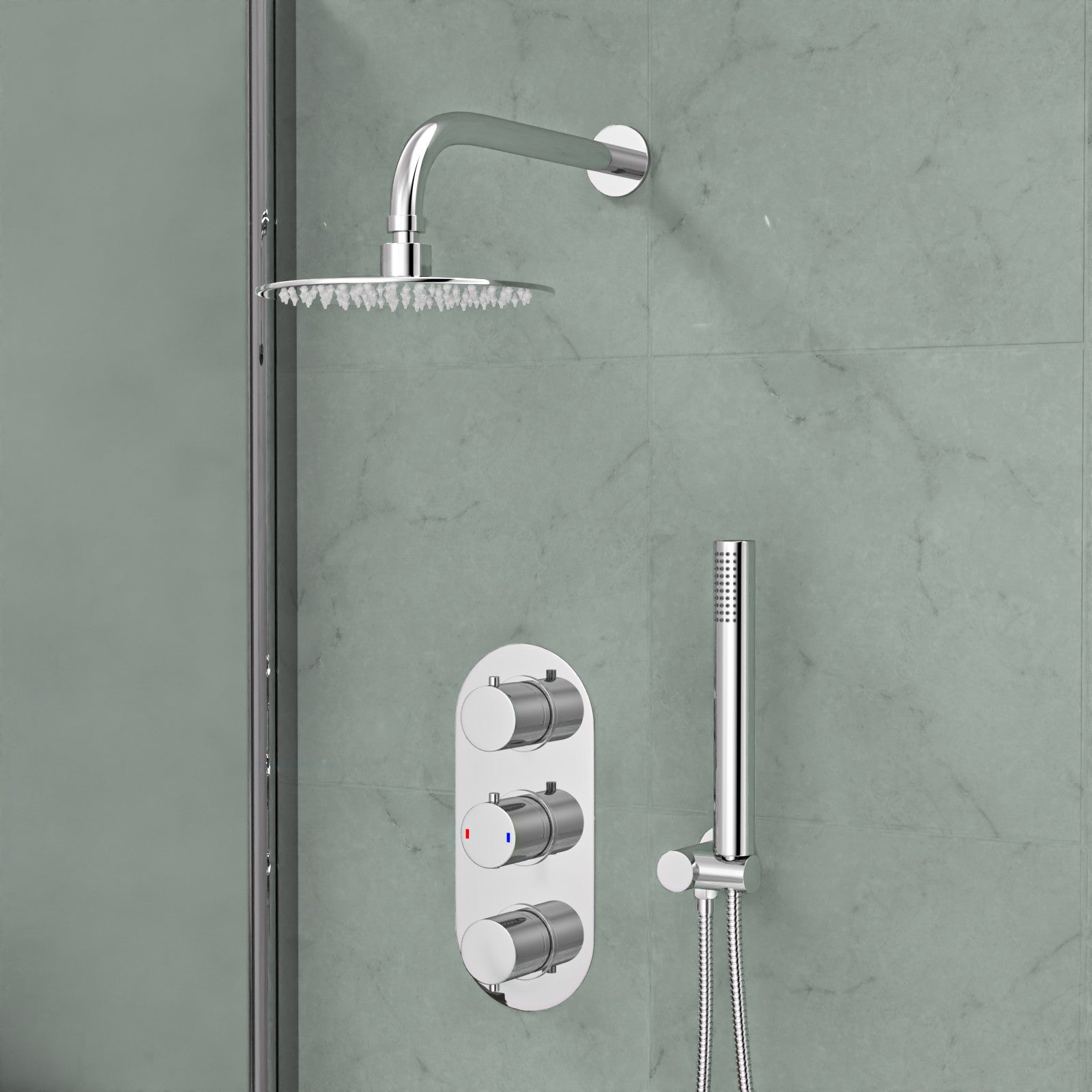 3 Dial 3 Outlet Round Concealed Thermostatic Shower Set