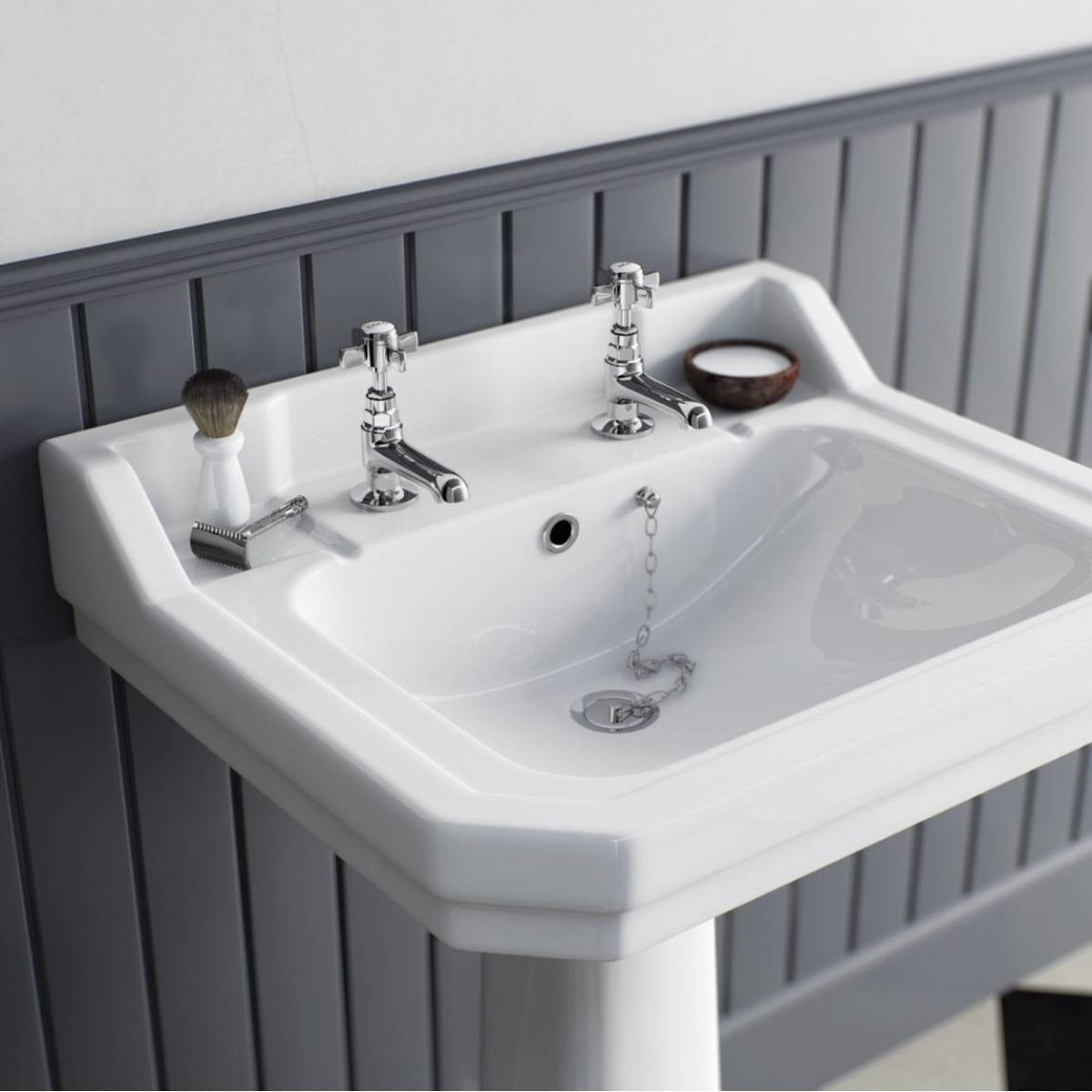 Edwardian Hot & Cold Twin Basin Taps Quarter Turn Cross Handle