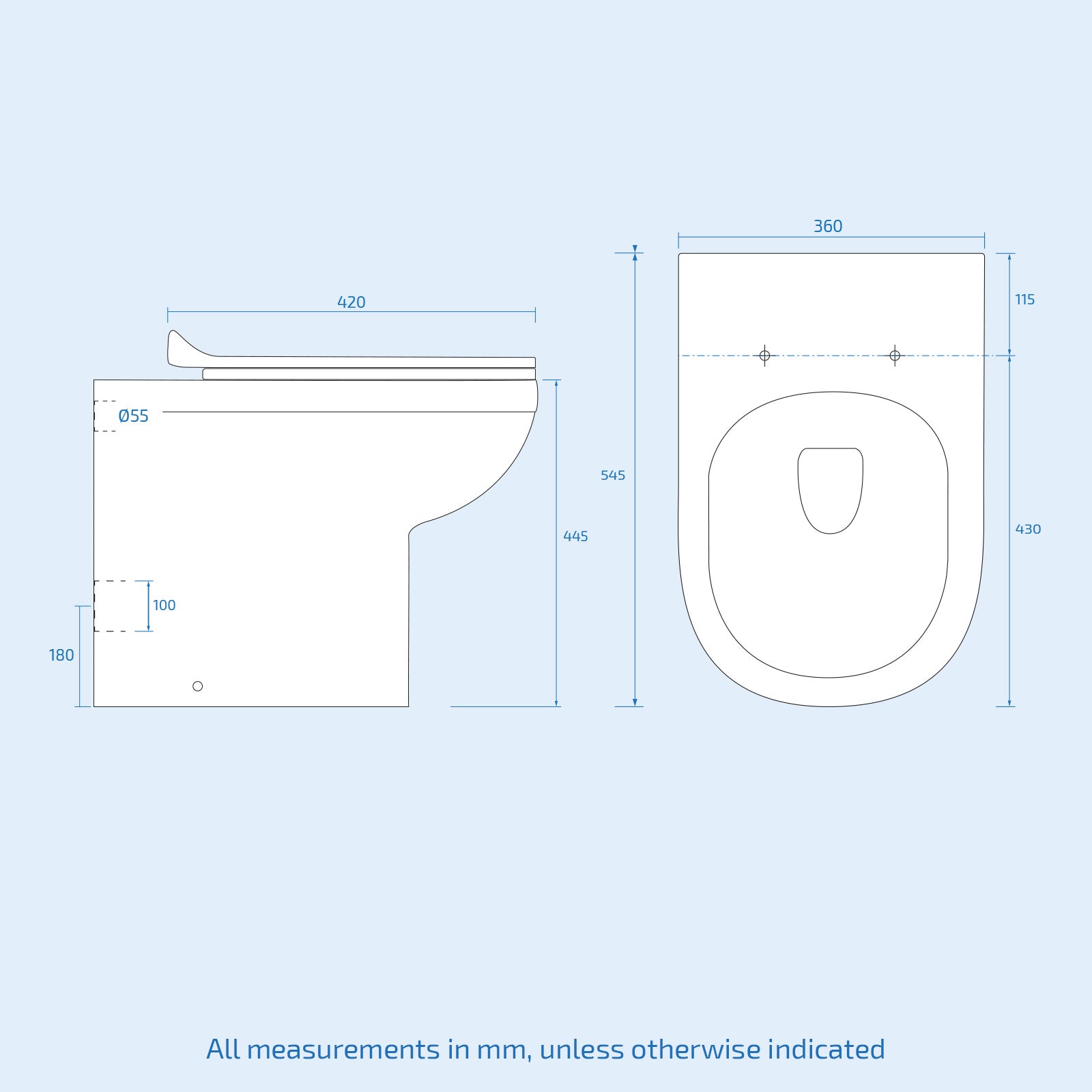 Back To Wall Toilet Seat Comfort Height & White WC Unit