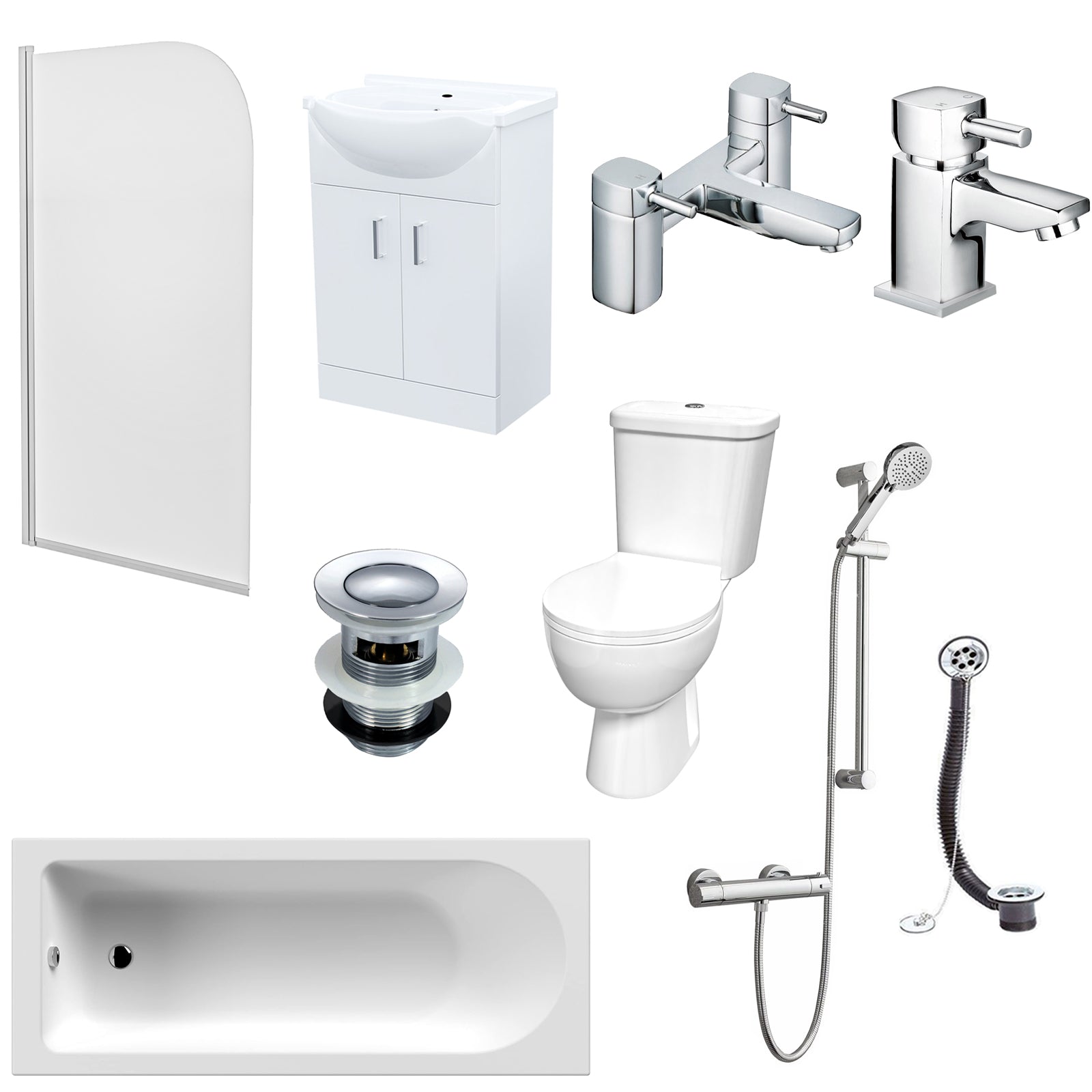 Ellen Bathtub with Screen Close Coupled Toilet Basin Vanity Riser Shower Set