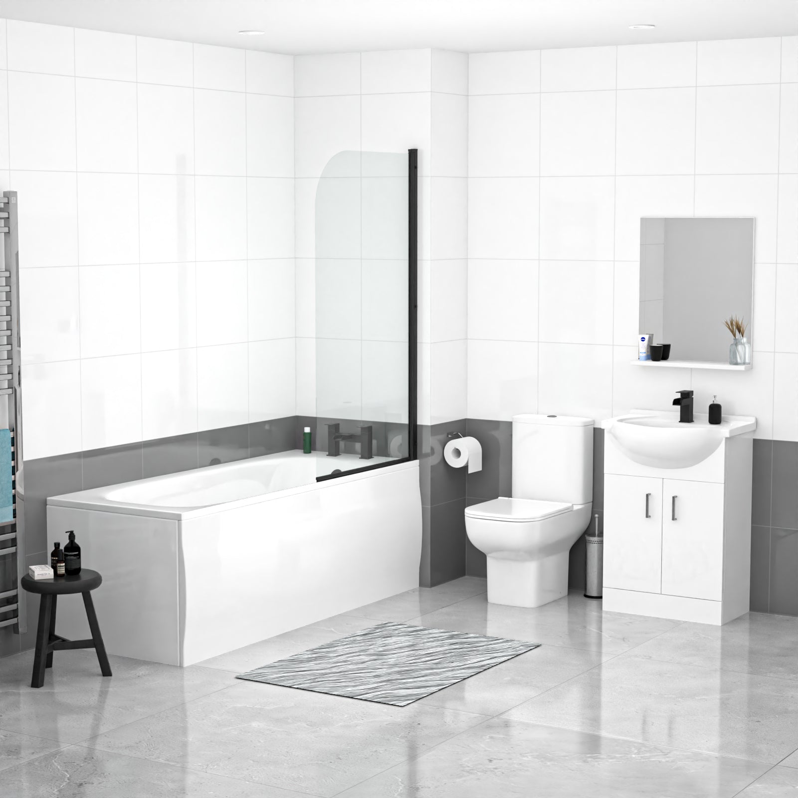 Ellen Bath With Screen Vanity Unit & Close Coupled Toilet Tap Set