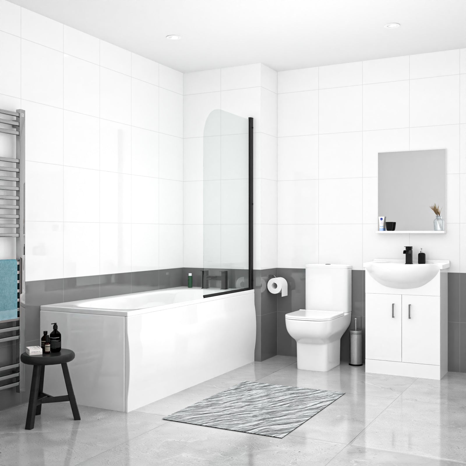 Ellen Bath With Screen Vanity Unit & Close Coupled Toilet Tap Set