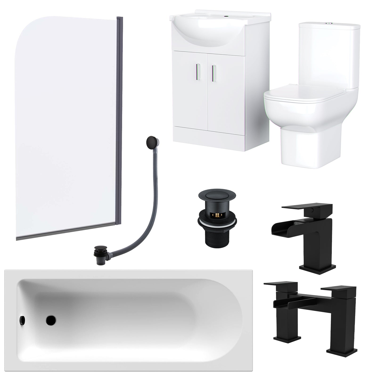 Ellen Bath With Screen Vanity Unit & Close Coupled Toilet Tap Set