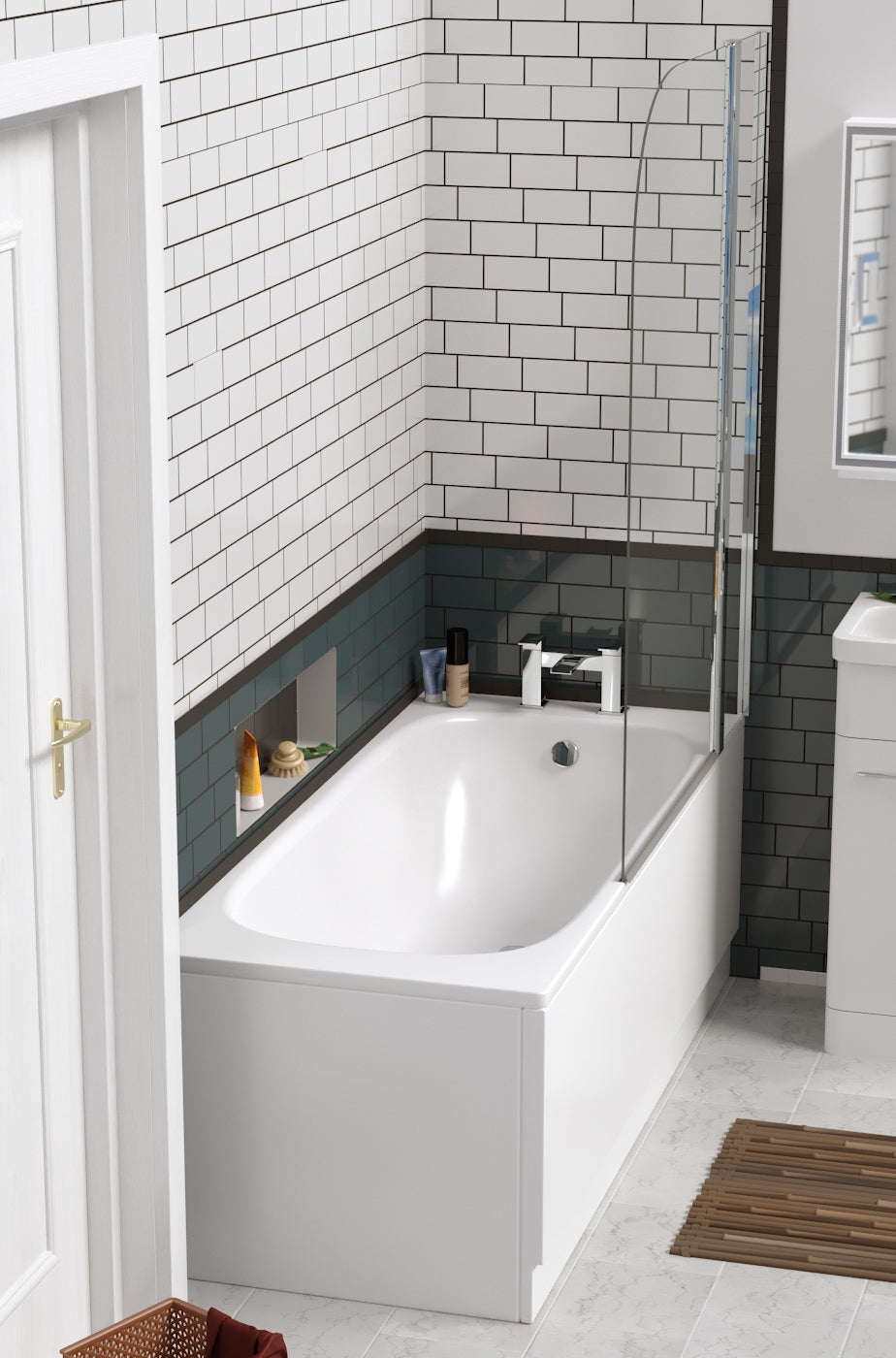 White 1700mm Round Shower Screen Bath Front Panel Single Ended Bathtub