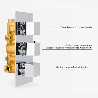 Bathroom 3 Dial 3 Way Concealed Square Thermostatic Shower Mixer Valve Chrome