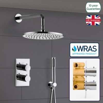 2 DIAL 2 WAY ROUND CONCEALED THERMOSTATIC MIXER VALVE ABS SHOWER HAND HELD KIT