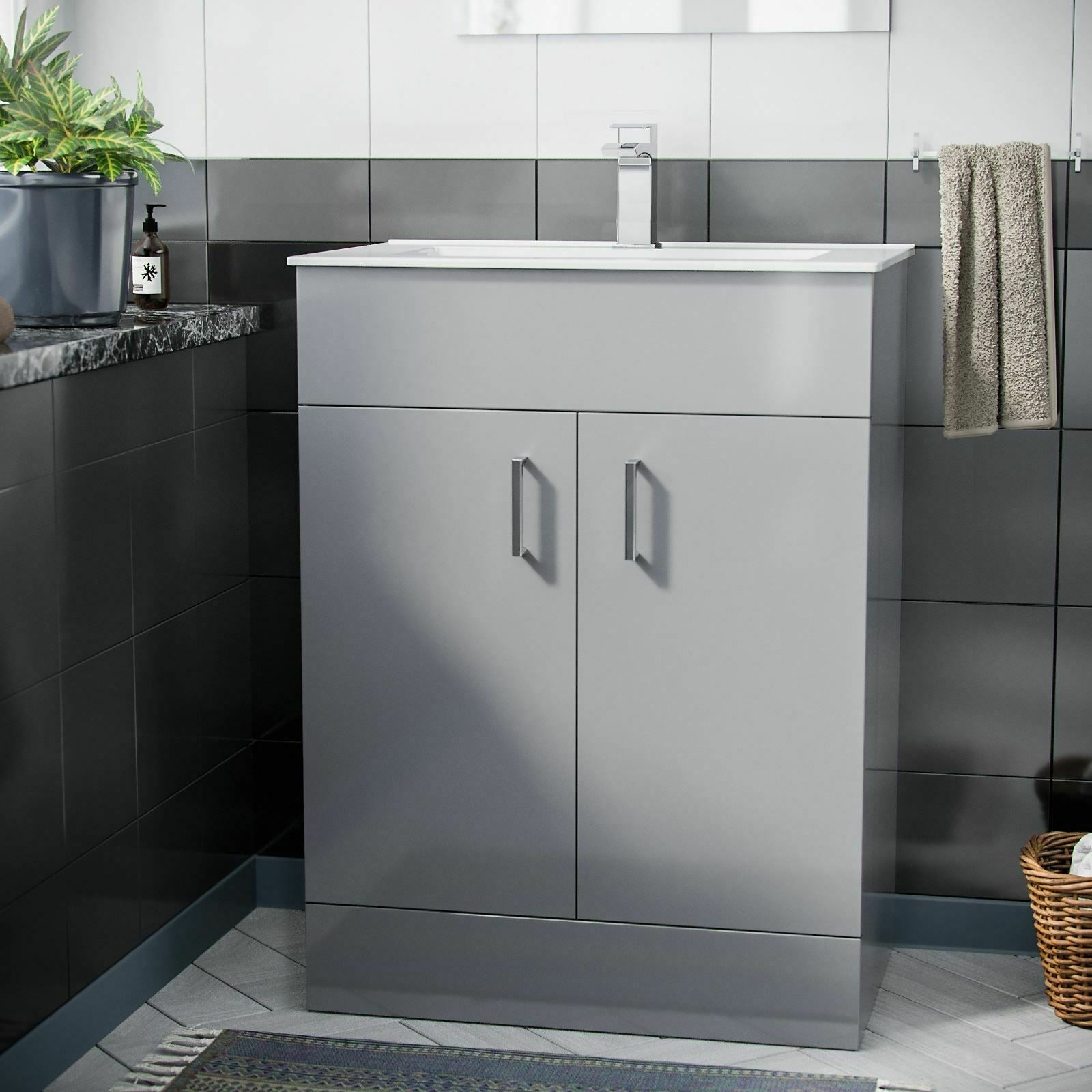 Nanuya Grey 600mm Floorstanding Slim Basin Vanity Unit