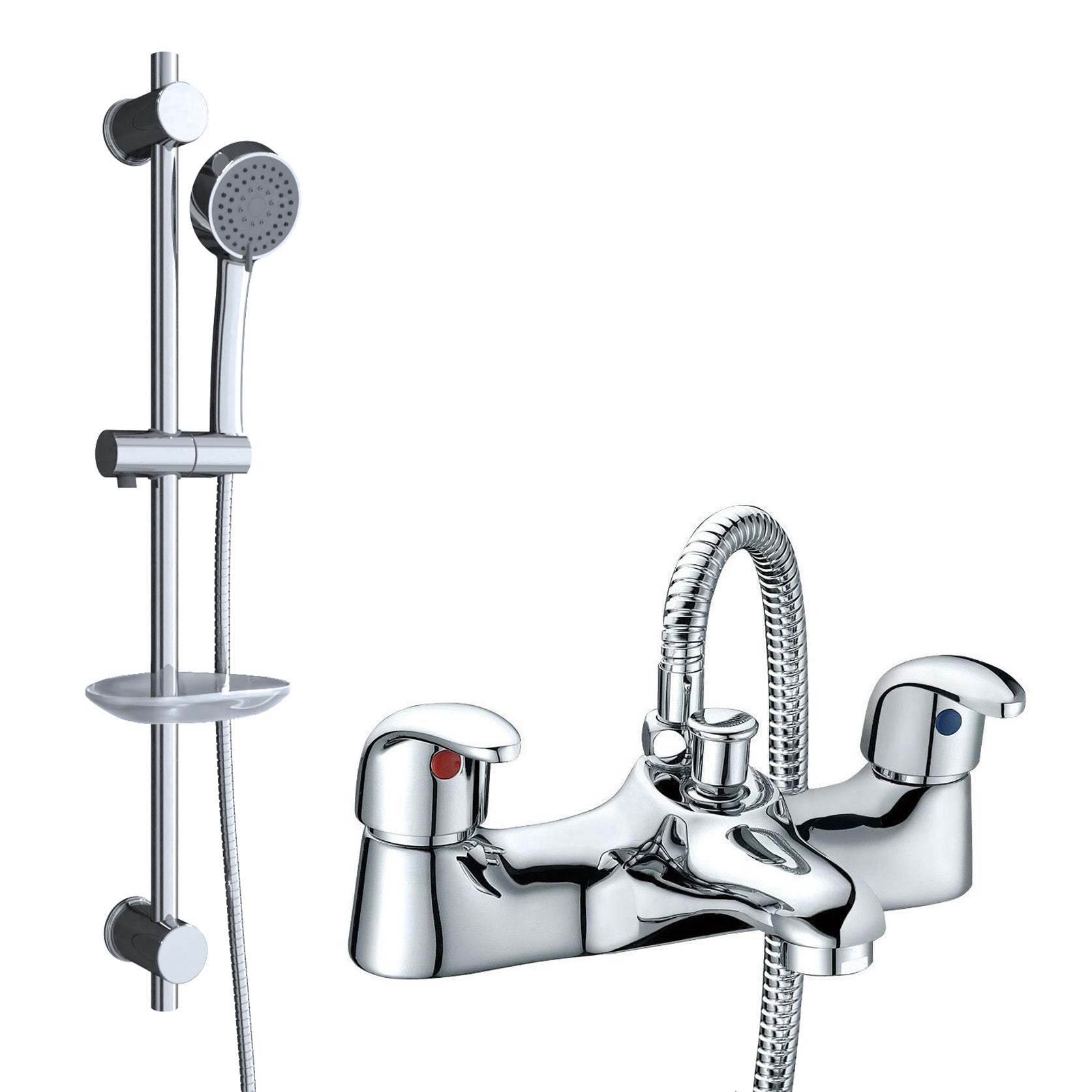 Deck Mounted Bath Filler Shower Mixer Slider Rail and Handset Kit