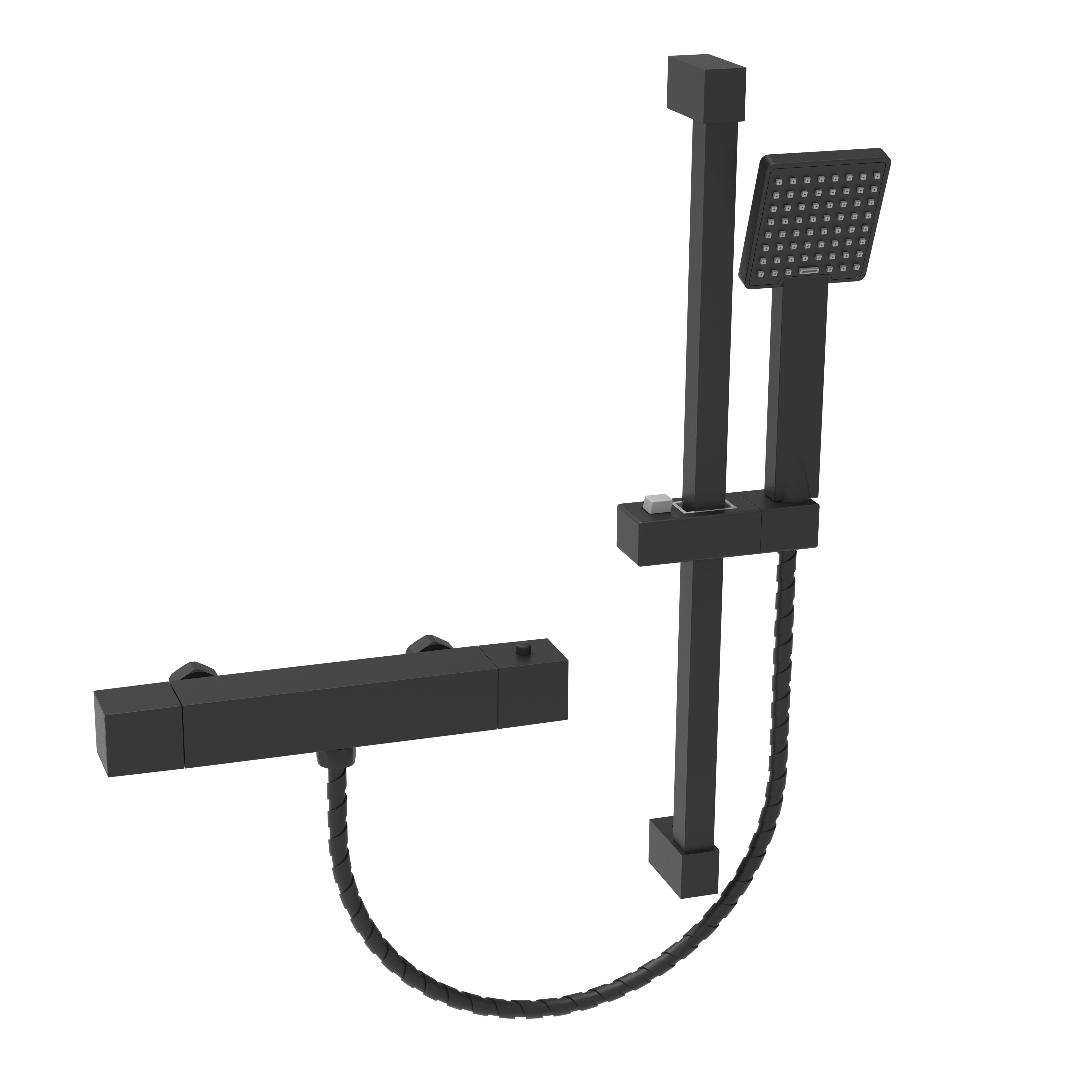 Square Thermostatic Mixer With Slider Rail & Handset Matte Black