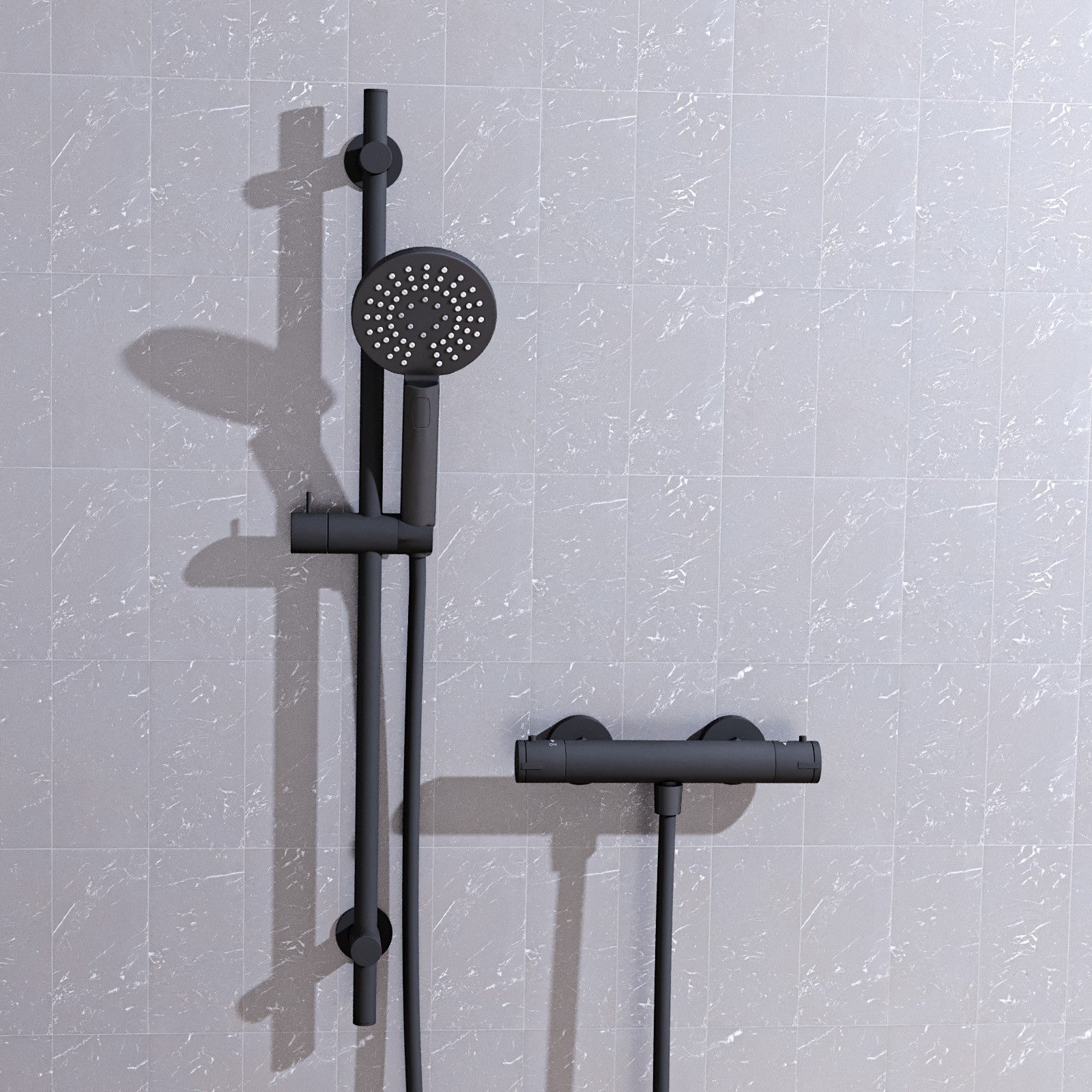 Round Matte Black Thermostatic Shower Bar with Shower Slider Rail Kit