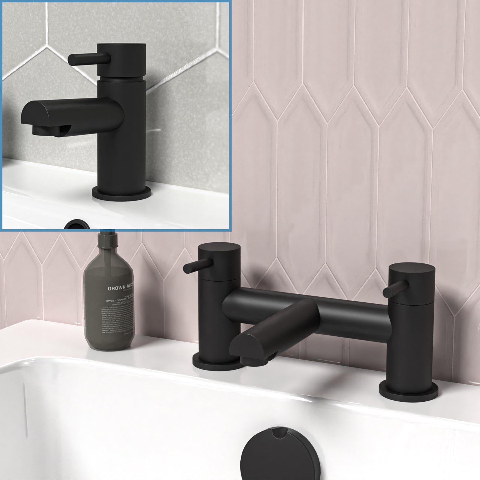 Basin Single Lever Mixer Tap & Bath Filler Mixer Tap Matt Black