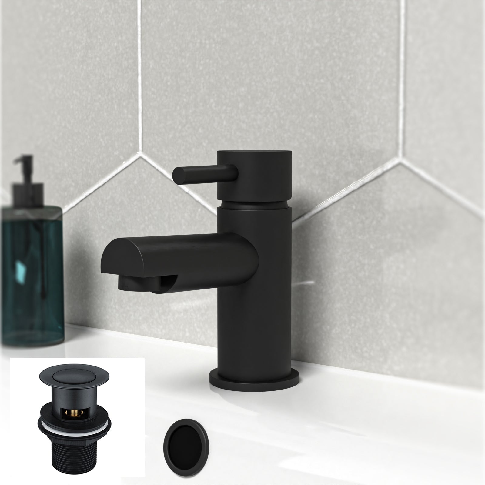 Hatton Bathroom Basin Single Lever Mixer Tap & Waste Matt Black