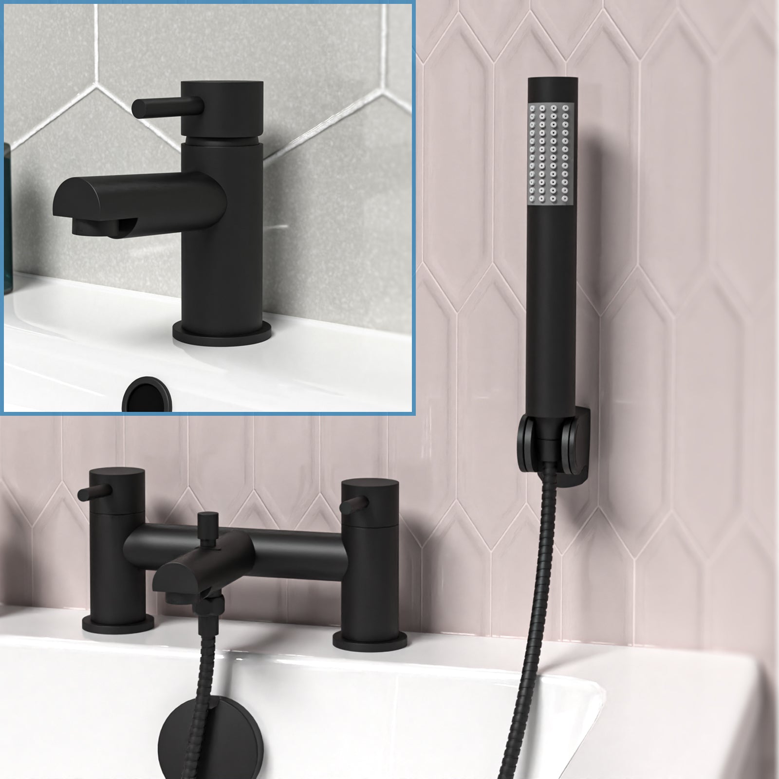 Hatton Shower Mixer Tap, Handheld Shower Kit & Basin Single Lever Mixer Tap