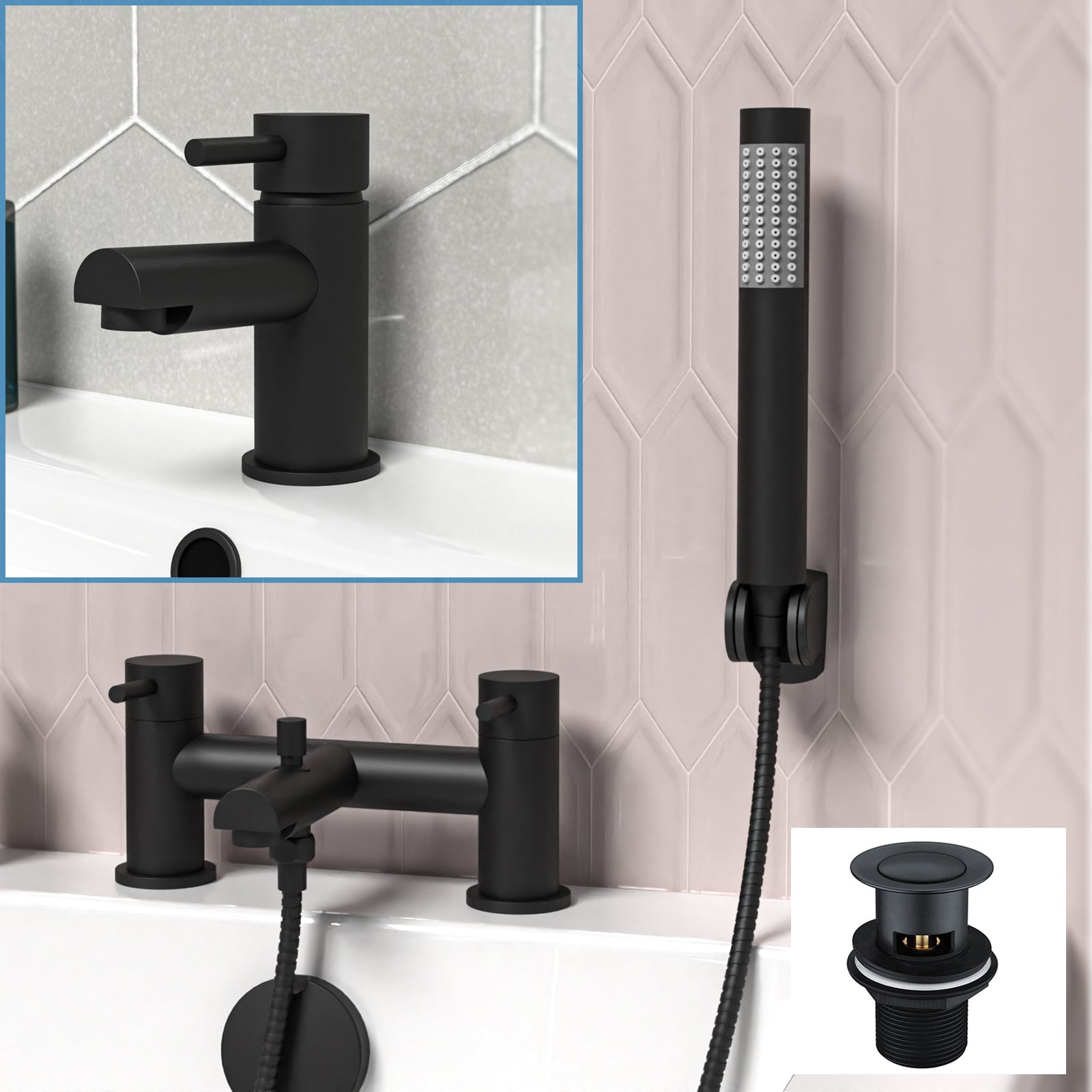 Hatton Shower Mixer Tap, Handheld Shower Kit, Basin Mixer Tap & Waste