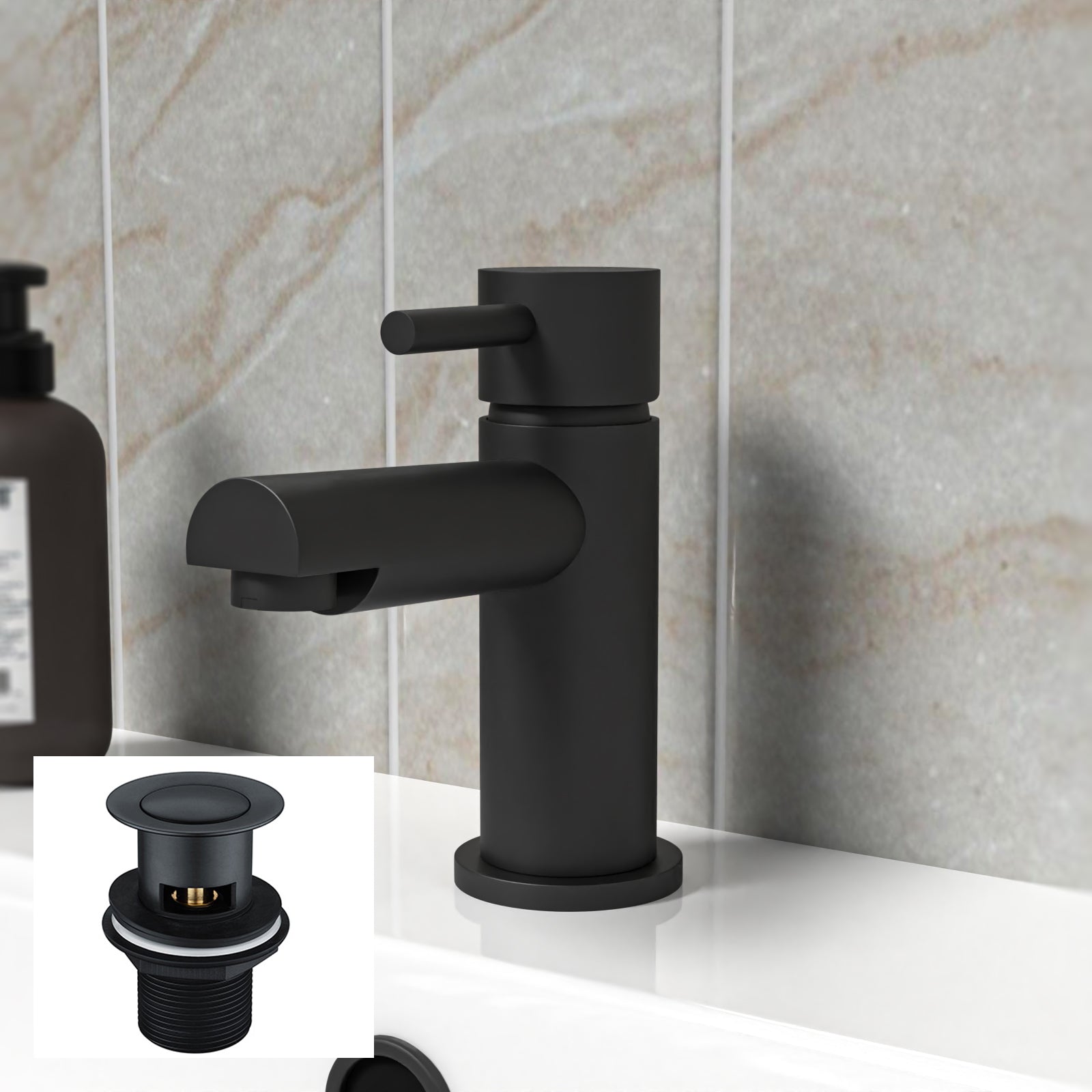 Edbury Bathroom Basin Mono Mixer Tap & Waste Matt Black