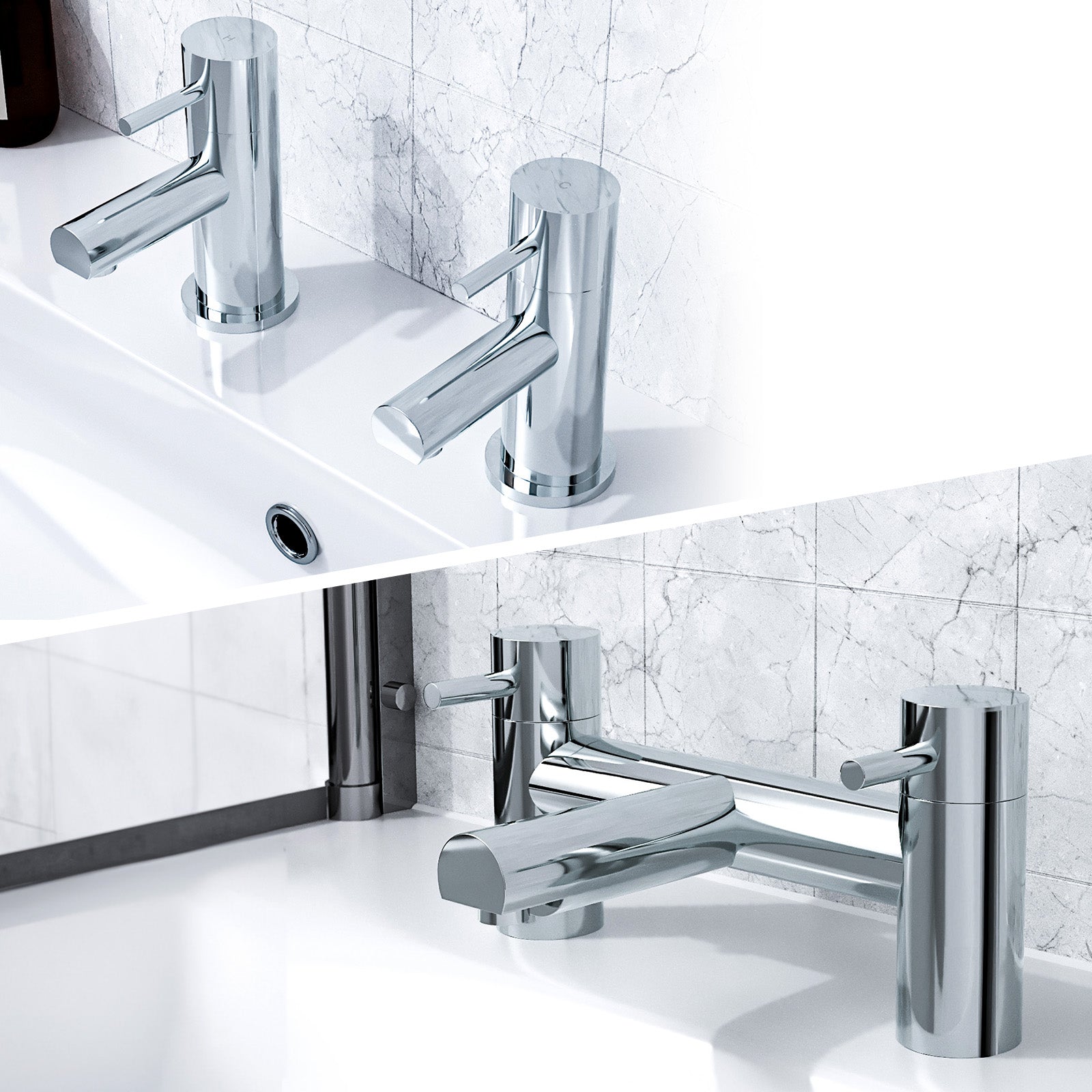 Marc Modern Set of Two Basin Taps & Deck Mounted Bath Filler Tap