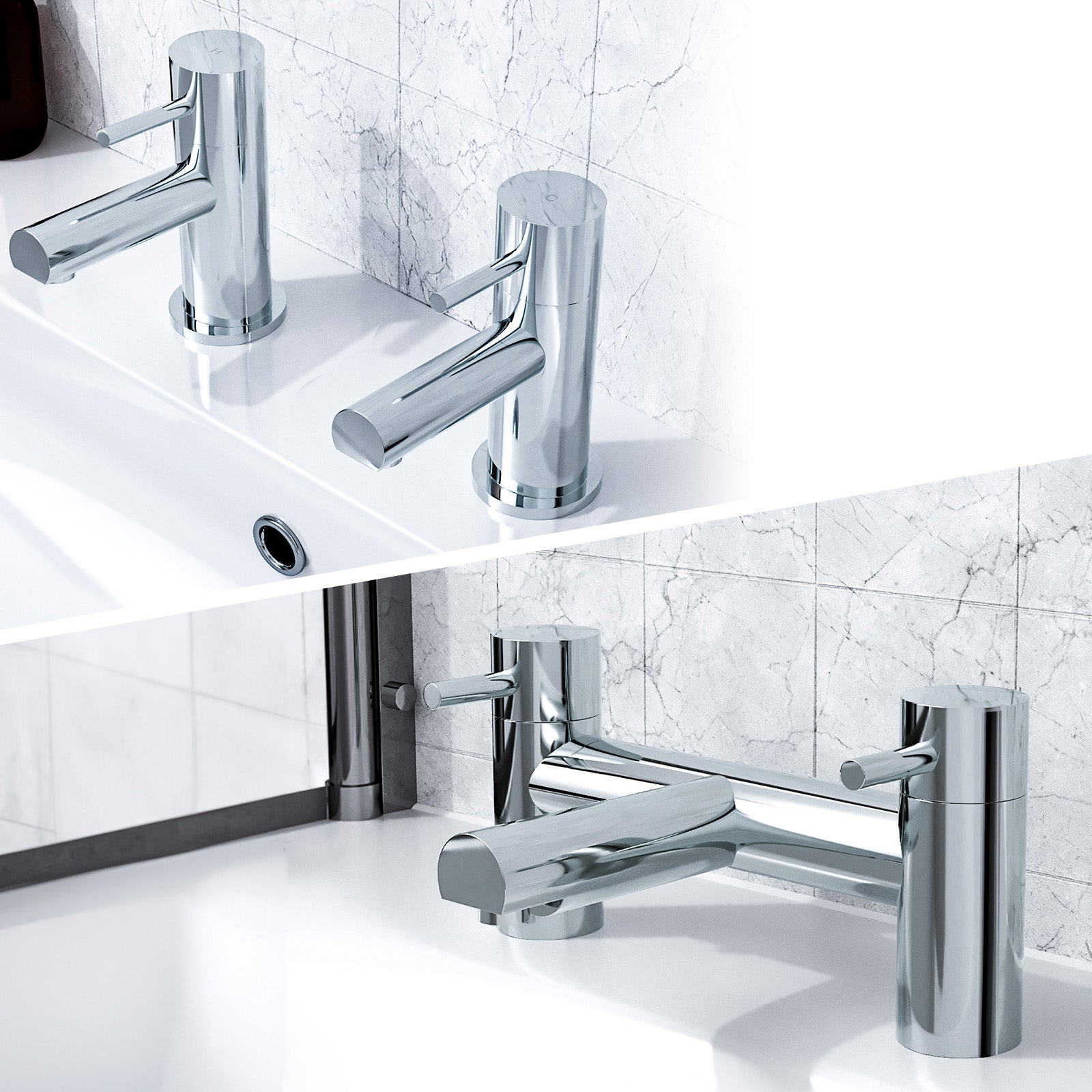 Marc Modern Set of Two Basin Taps & Deck Mounted Bath Filler Tap