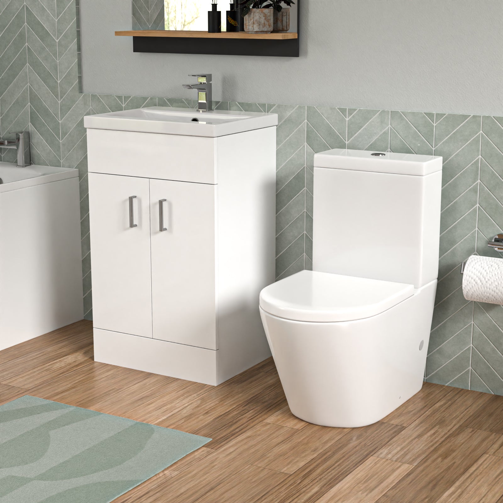 Bathroom Suite 1600mm Round Bathtub With Freestanding Vanity & Close Coupled Toilet