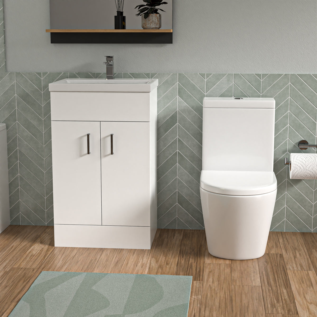Bathroom Suite 1500mm Square Bathtub With Freestanding Vanity & Close Coupled Toilet