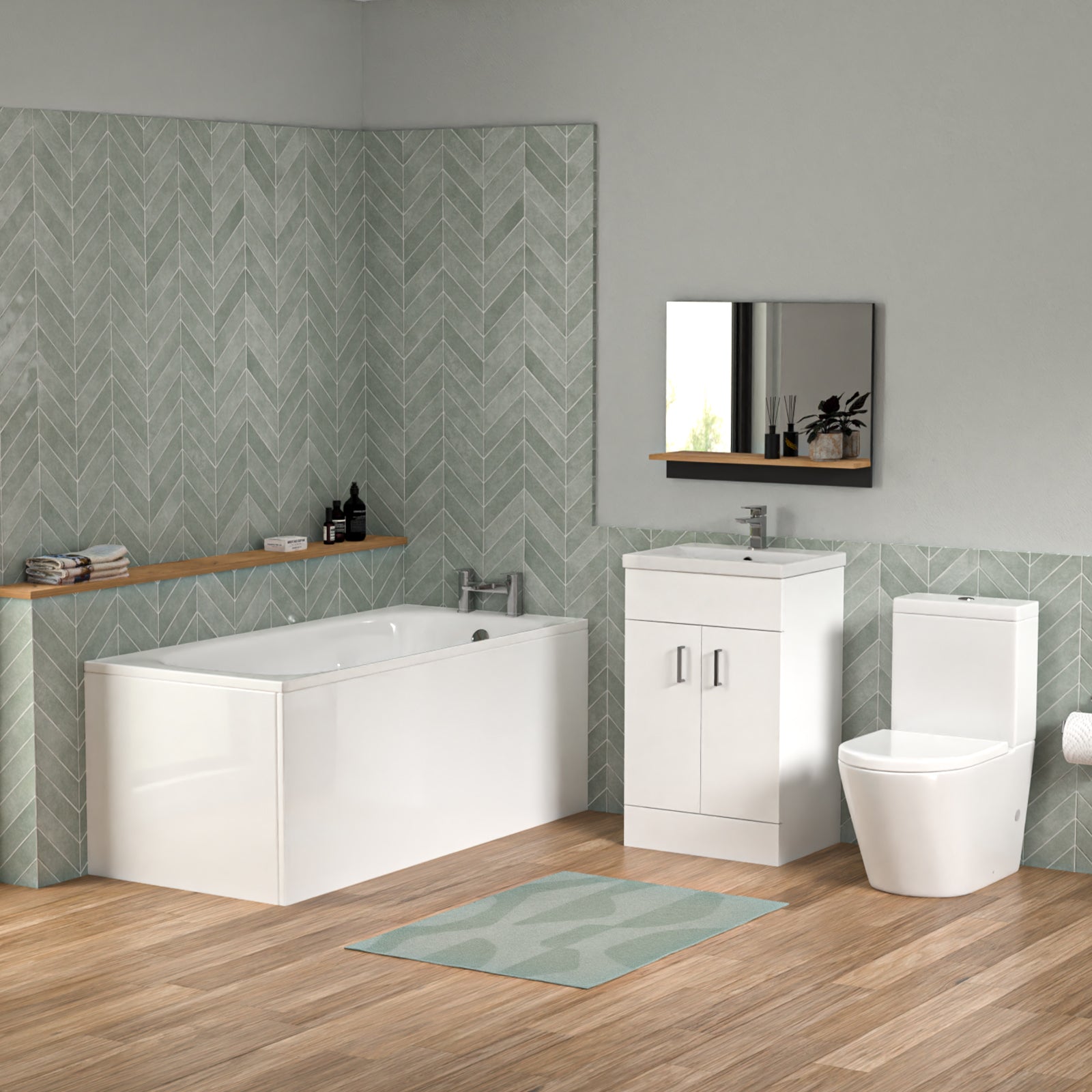 Bathroom Suite 1600mm Round Bathtub With Freestanding Vanity & Close Coupled Toilet