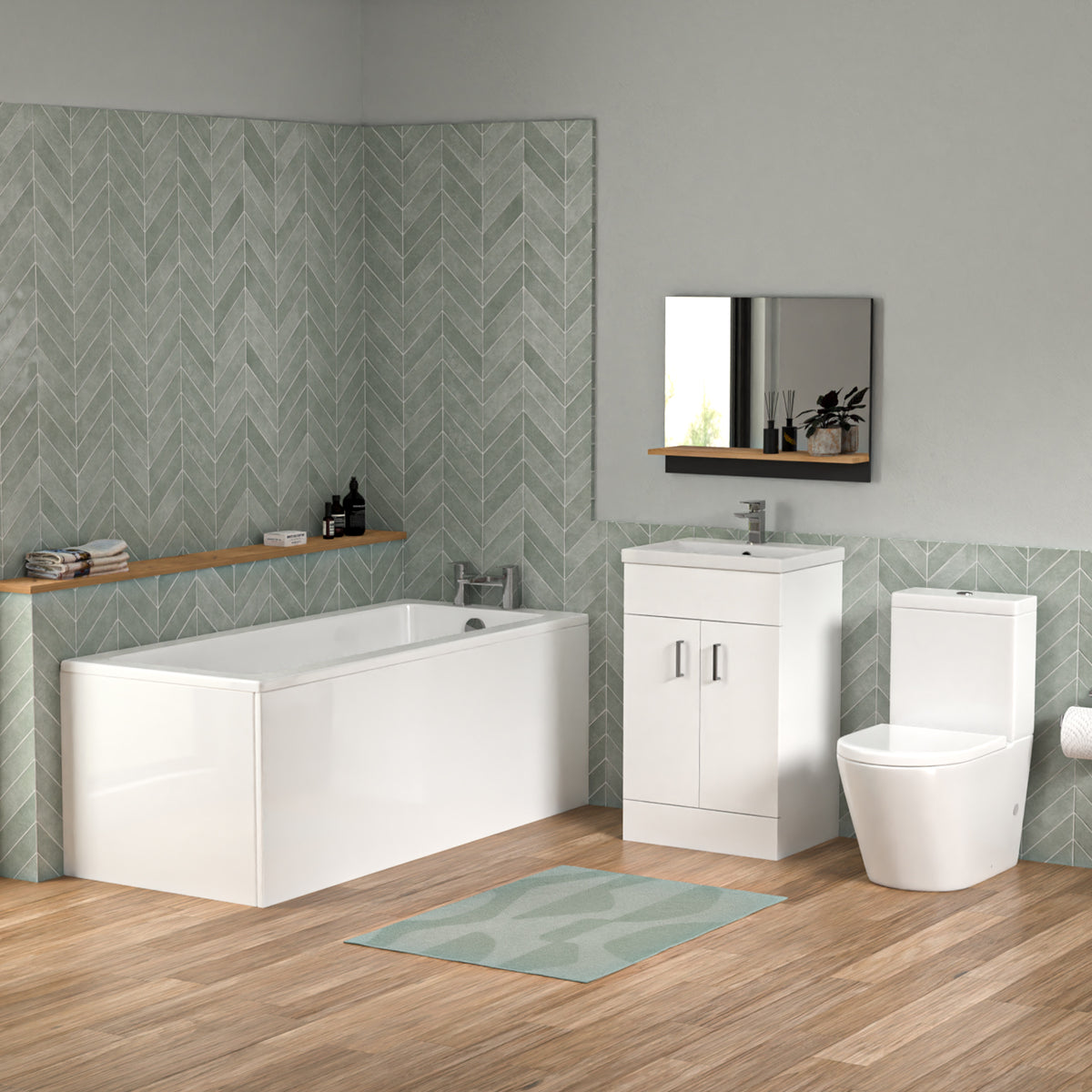 Bathroom Suite 1600mm Square Bathtub With Freestanding Vanity & Close Coupled Toilet