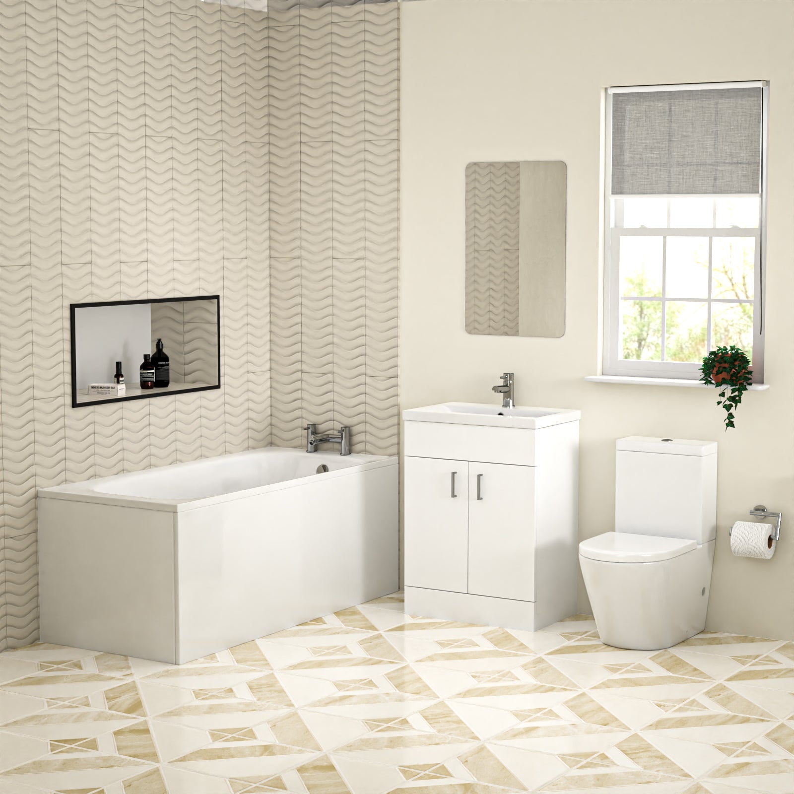 Bathroom Suite 600mm Freestanding Vanity With Toilet and 1600mm Bathtub