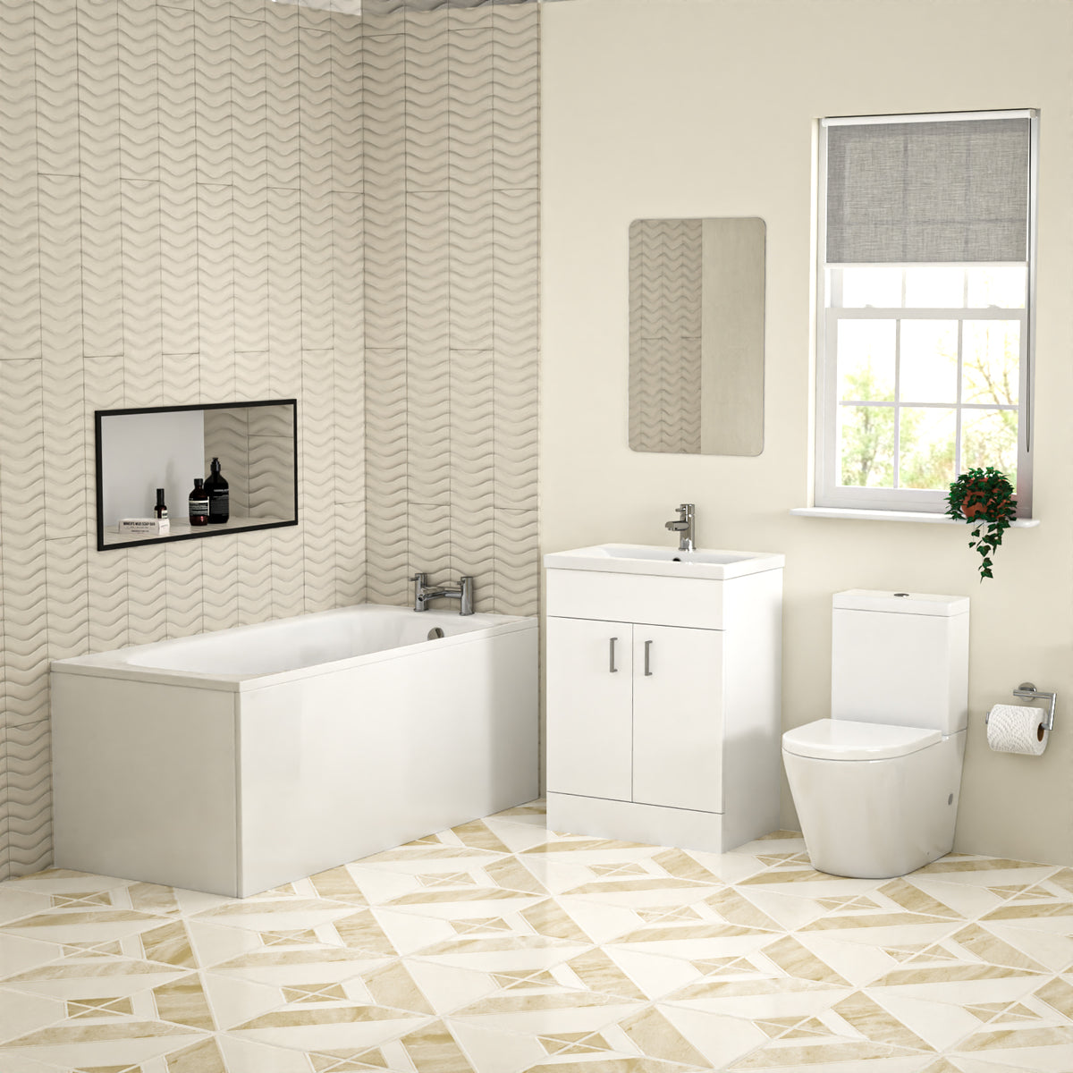 Bathroom Suite 600mm Freestanding Vanity With Toilet and 1600mm Bathtub