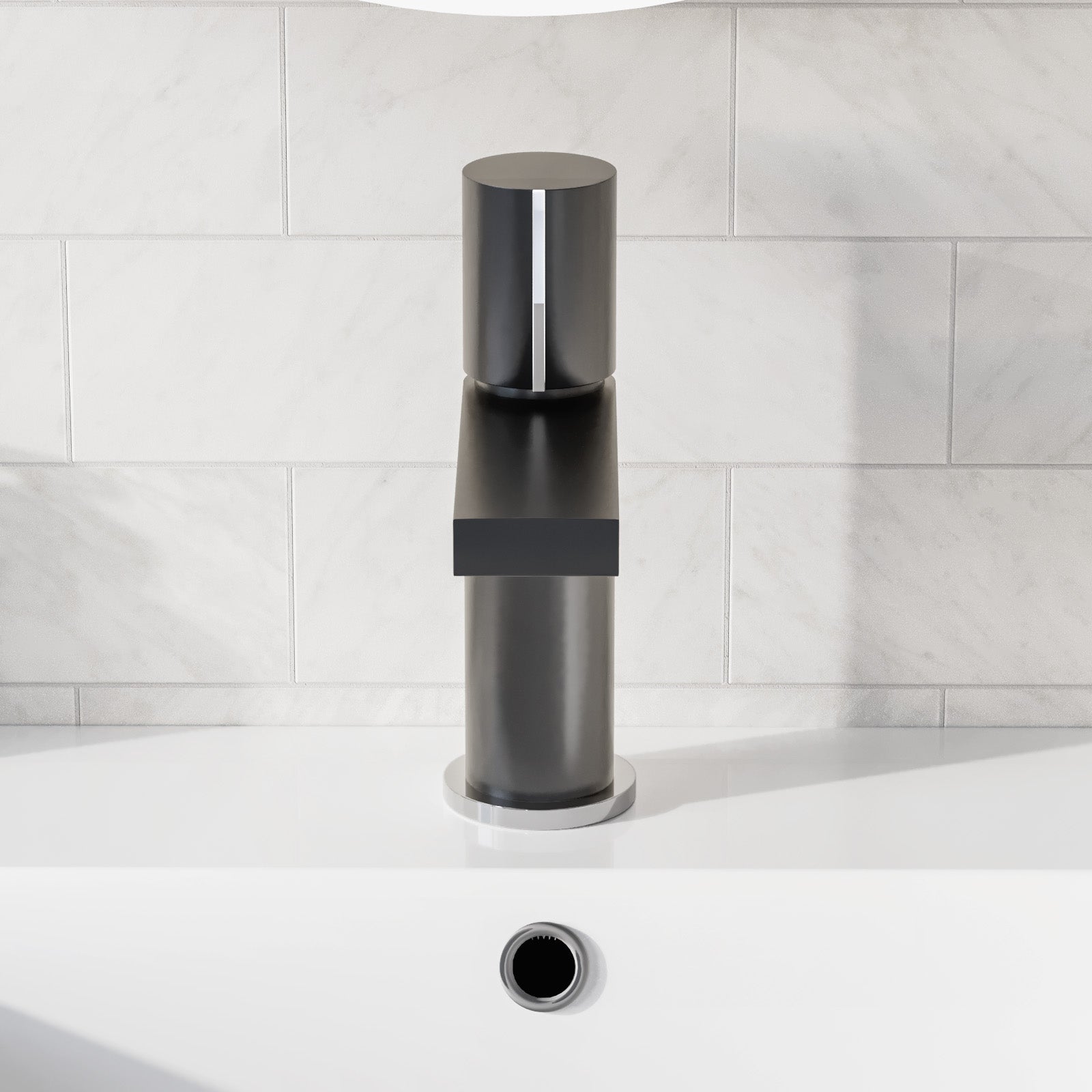 Matt Grey Futuristic Basin Mixer Tap Deck Mounted Brass Core