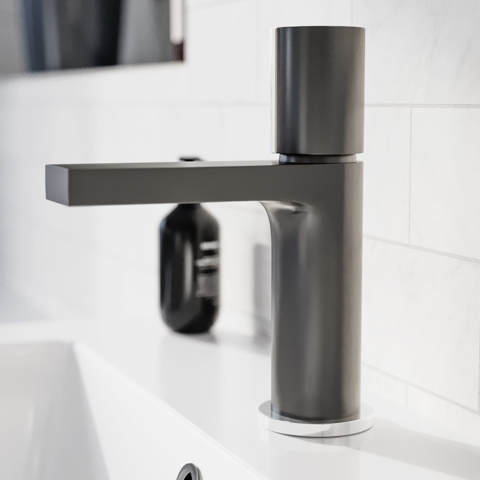 Matt Grey Futuristic Basin Mixer Tap Deck Mounted Brass Core