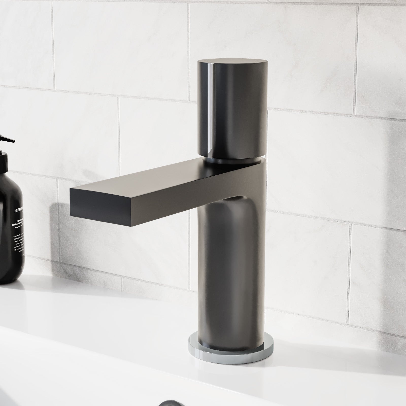 Matt Grey Futuristic Basin Mixer Tap Deck Mounted Brass Core