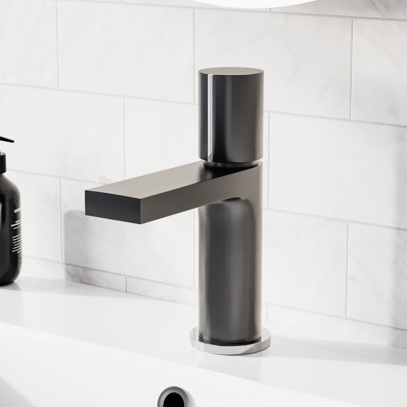 Matt Grey Futuristic Basin Mixer Tap Deck Mounted Brass Core