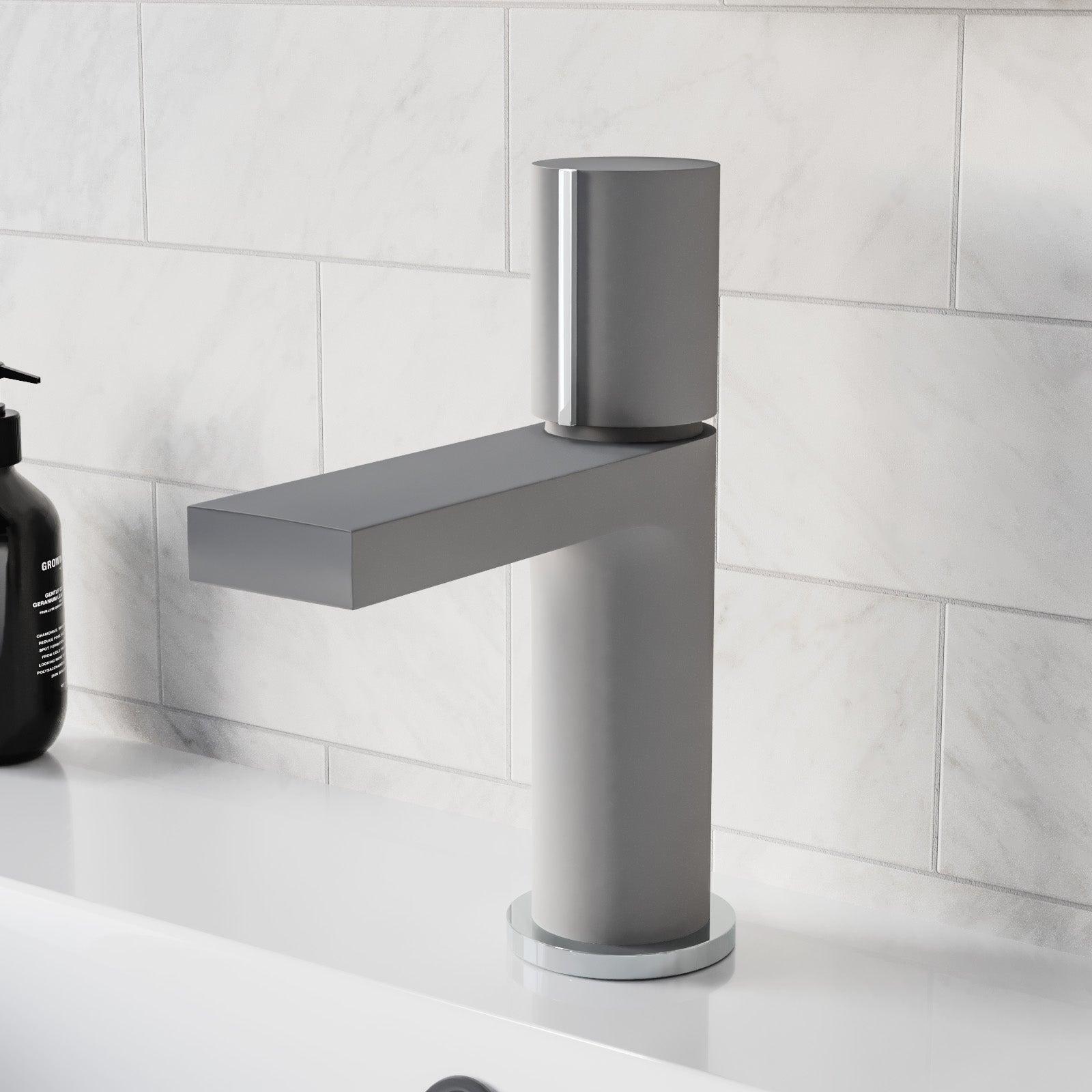 Matt Grey Futuristic Basin Mixer Tap Deck Mounted Brass Core