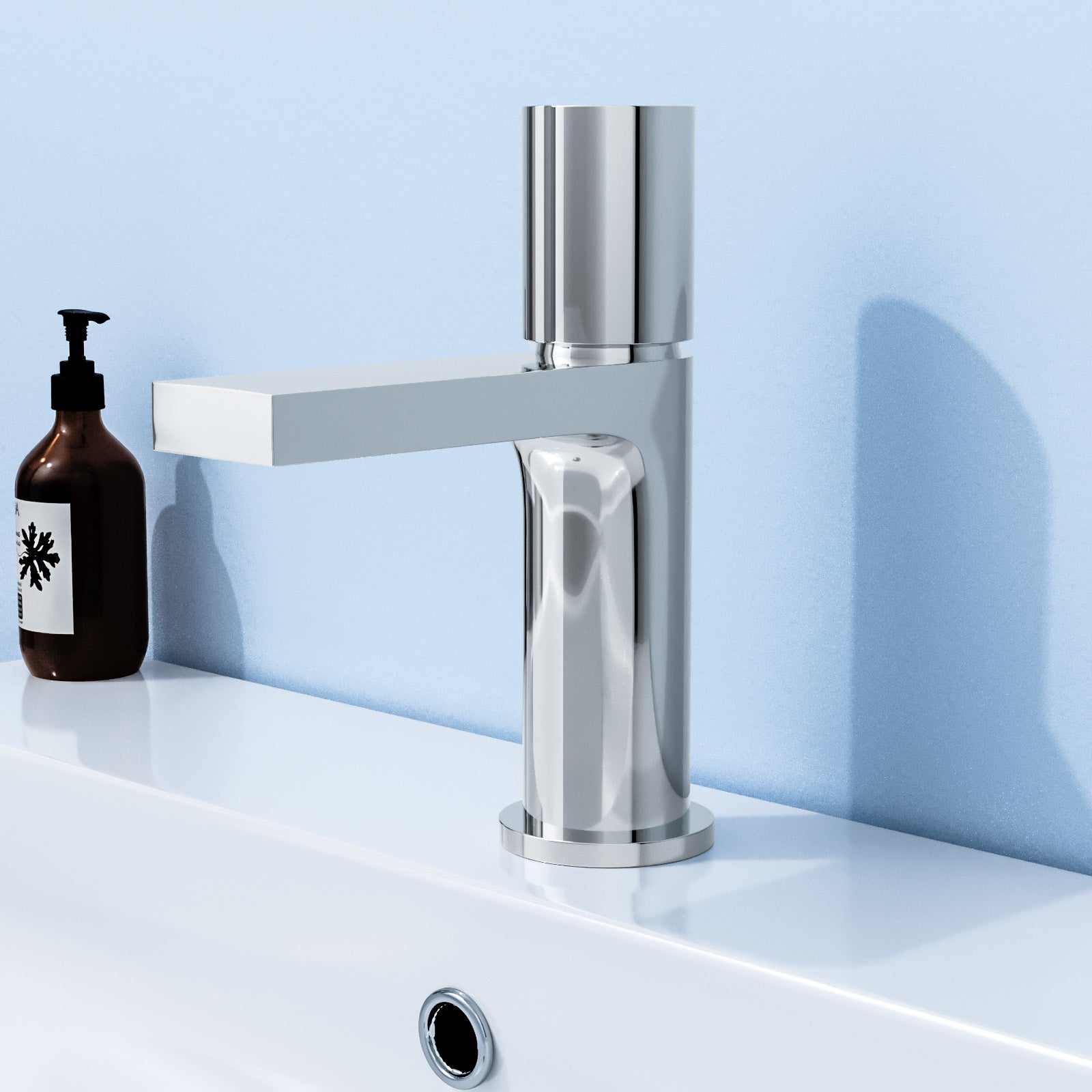 Chrome Handleless Arte Futuristic Basin Mixer Tap Deck Mounted Brass Core