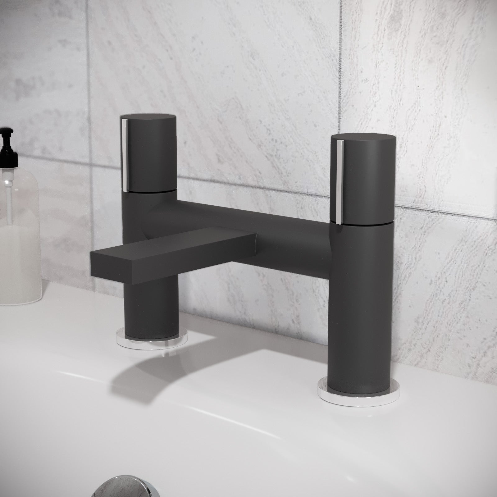 Arte Handleless Futuristic Matt Black Bath Filler Tap Deck Mounted Brass