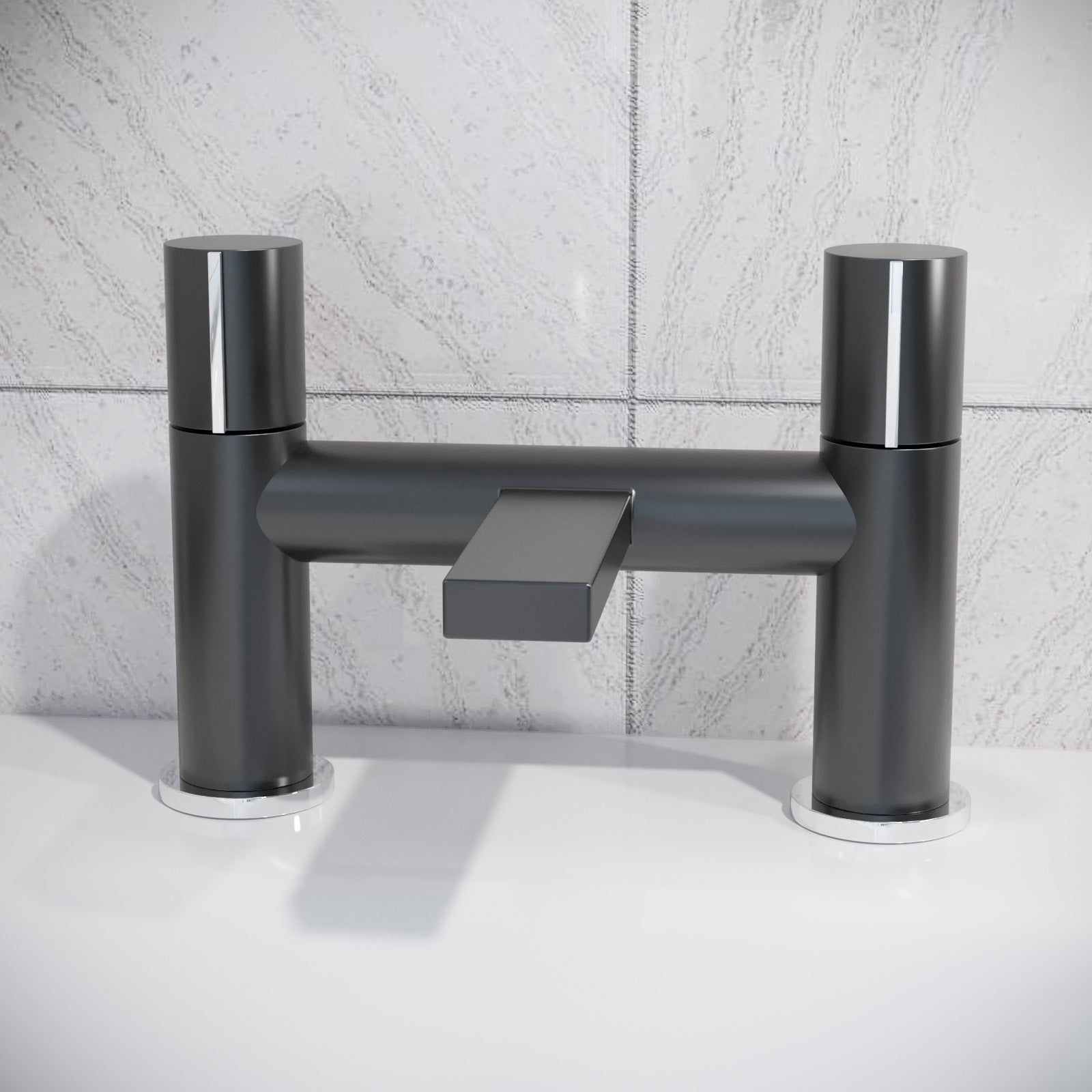 Matte Grey Arte Handleless Futuristic Bath Filler Tap Deck Mounted Brass
