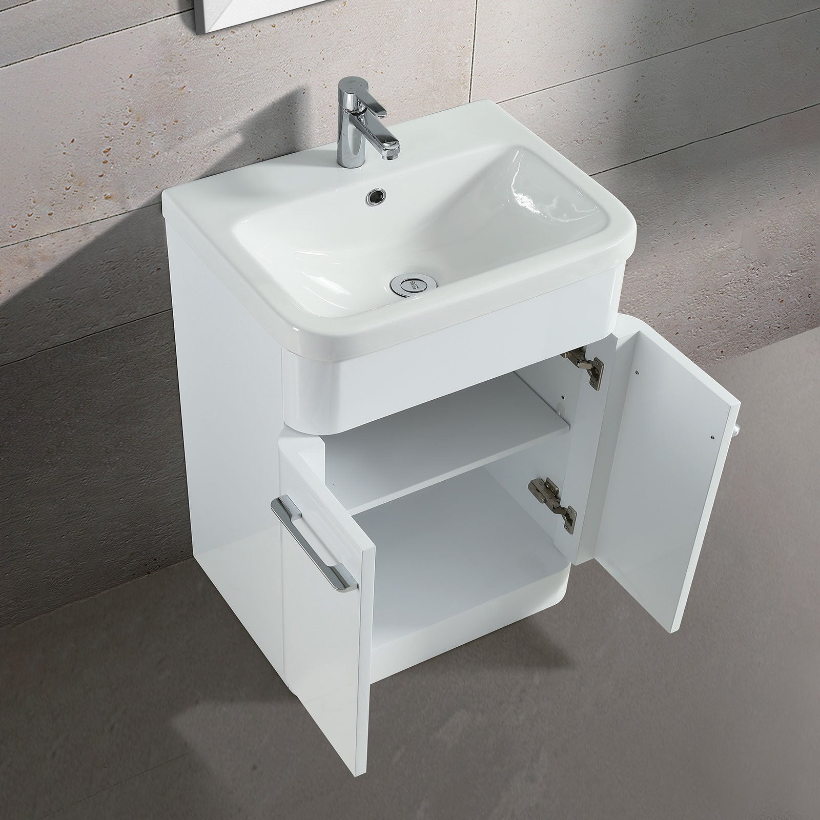 Afern Modern White 600mm Freestanding Vanity Sink Unit Ceramic Basin