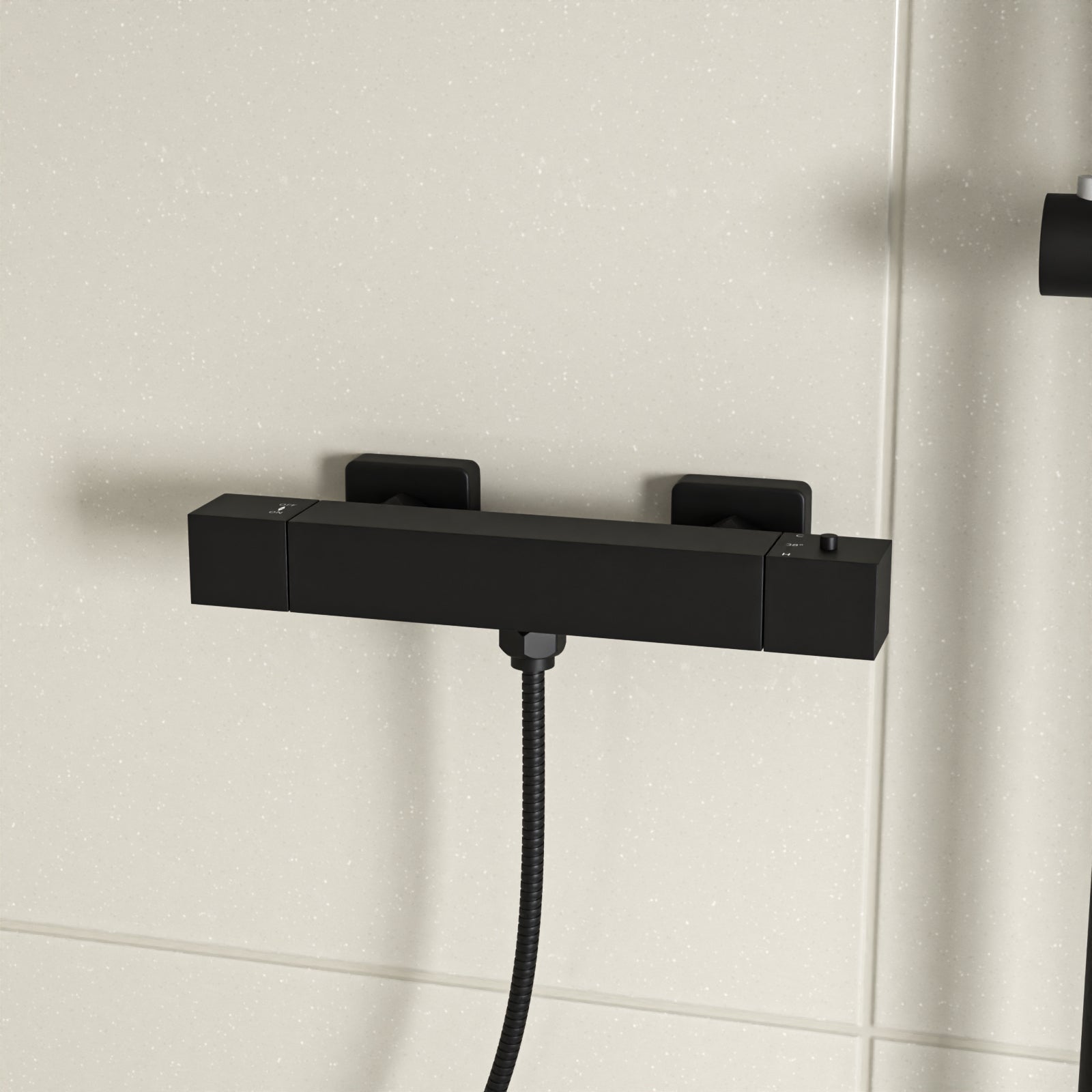Square Exposed Shower With Handset & Thermostatic Bar Valve - Matte Black