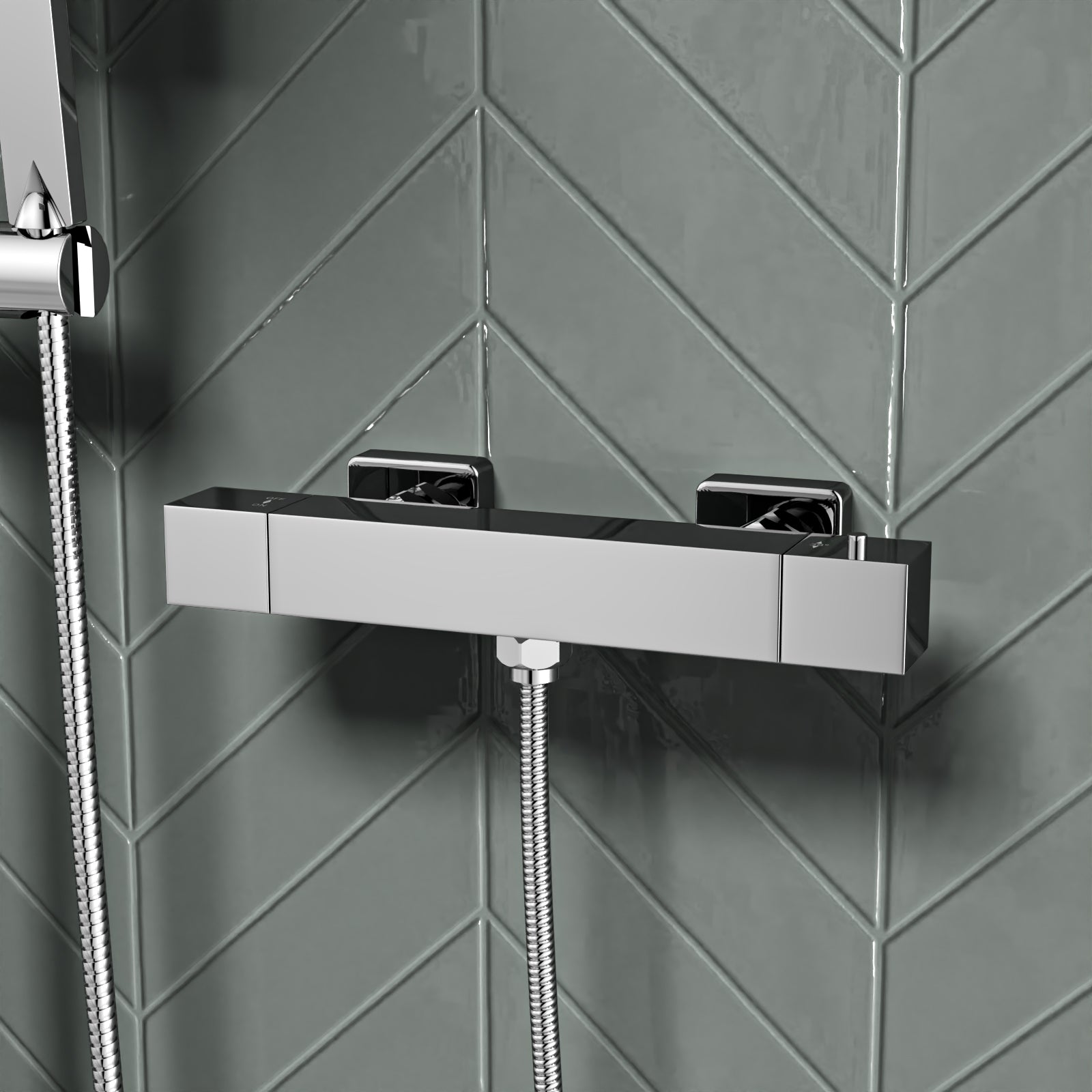 Square Exposed Shower Kit With Handset & Thermostatic Bar Valve - Chrome