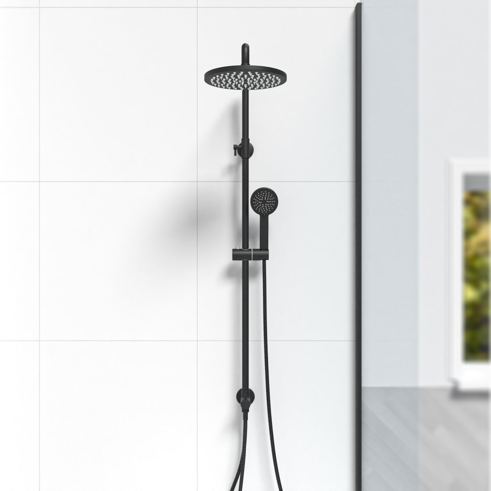 Matte Black Round Exposed Shower Mixer Riser Rail Kit & 3 Mode Handset