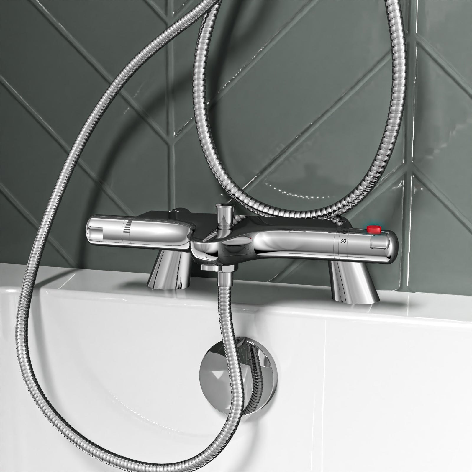 Exposed Shower Set 3 Mode Handset & Thermostatic Bath Filler - Chrome