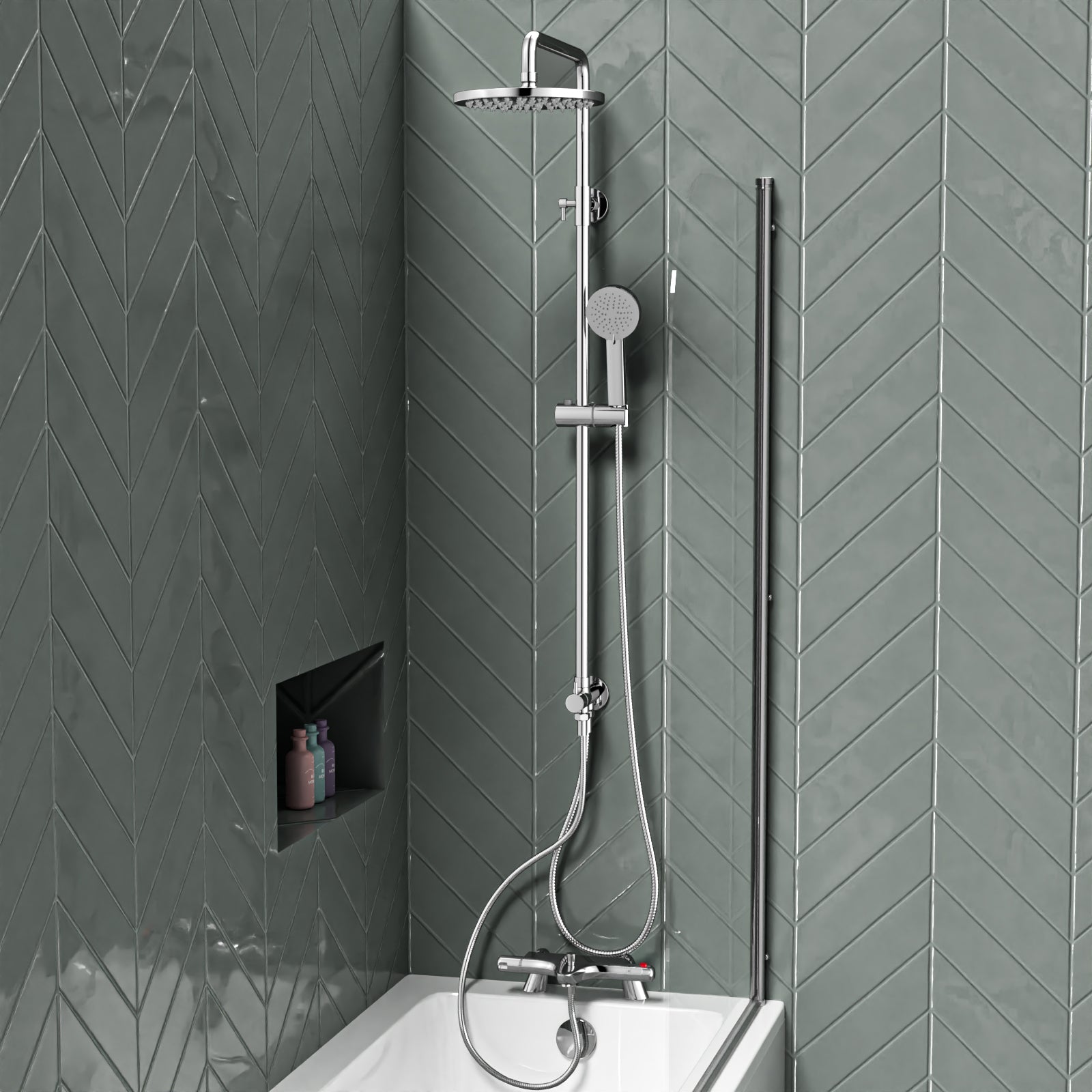 Exposed Shower Set 3 Mode Handset & Thermostatic Bath Filler - Chrome
