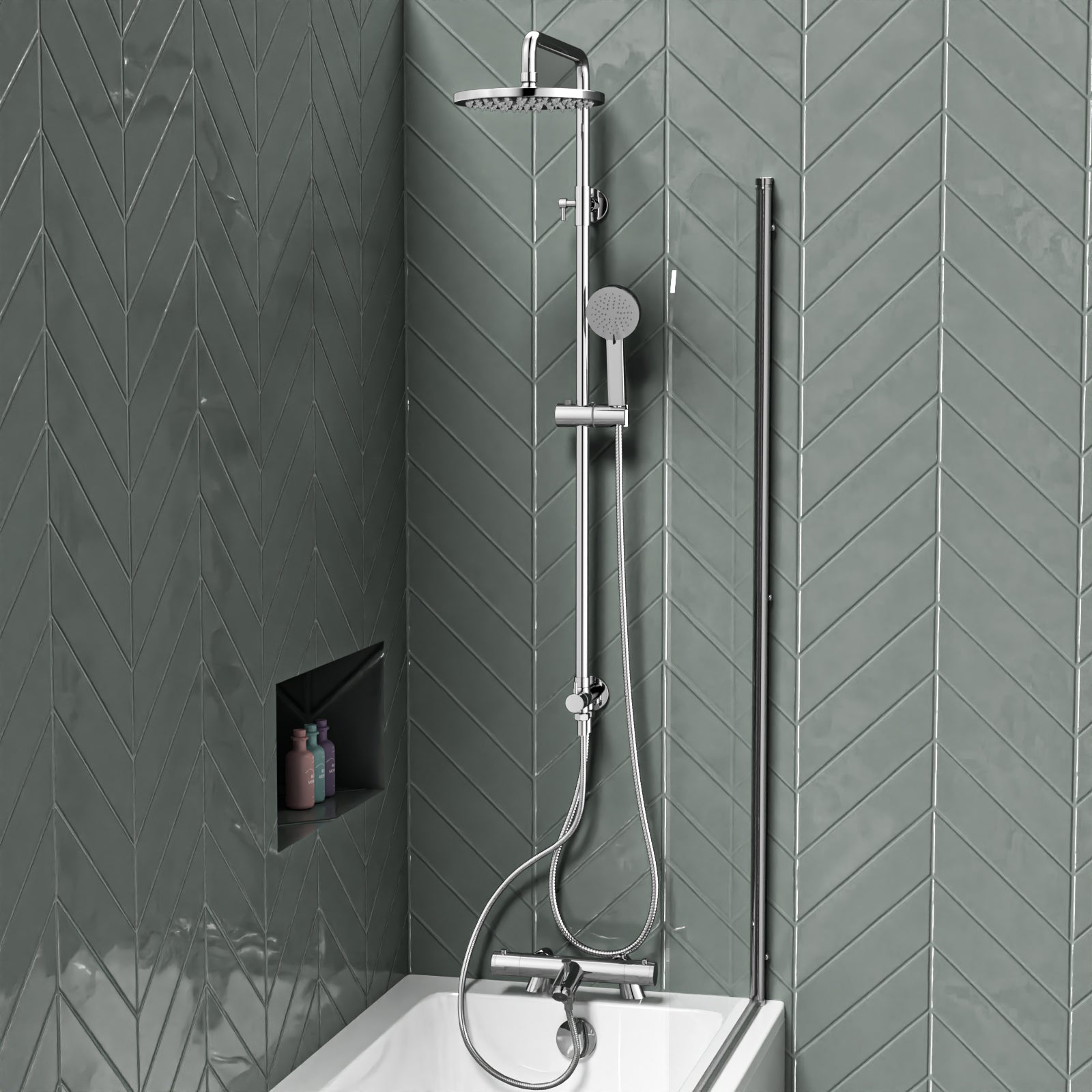 Thermostatic Exposed Bath Mixer Shower Set with 3 Mode Handset – Chrome
