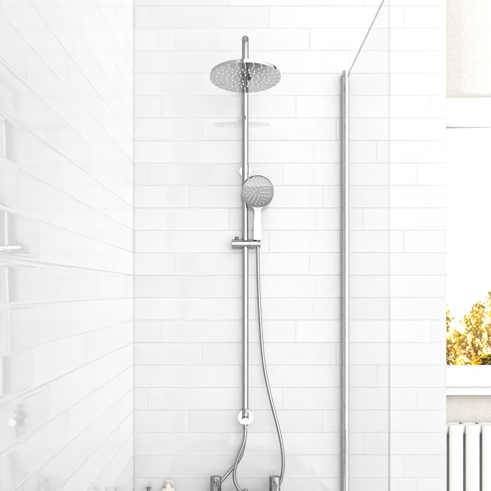 Kinver Modern Exposed Round Shower Mixer Handset & Riser Rail Kit Chrome