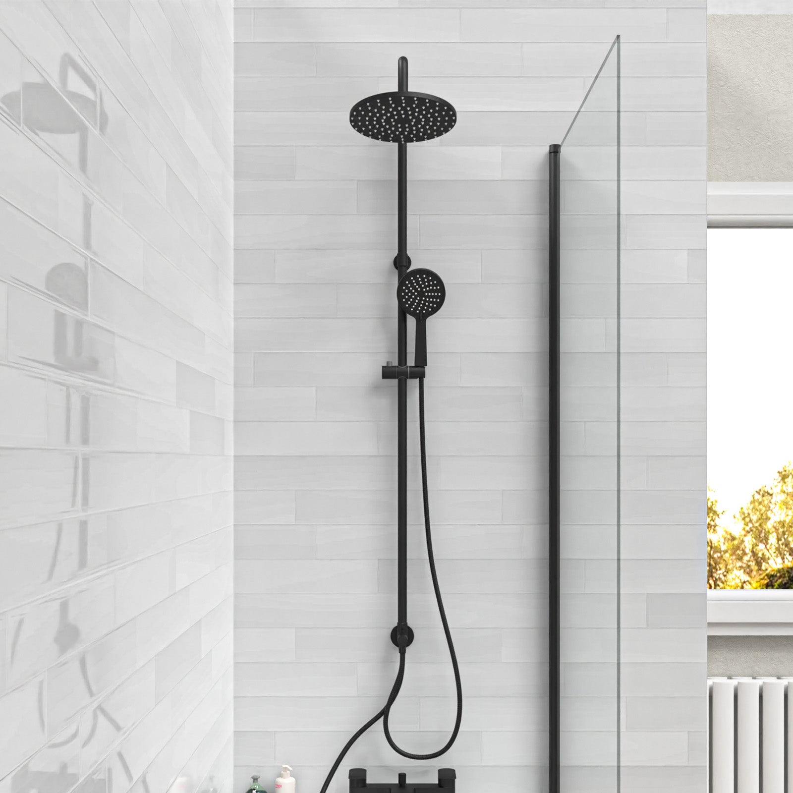 Kinver Modern Exposed Round Shower Mixer Handset & Riser Rail Kit Matte Black